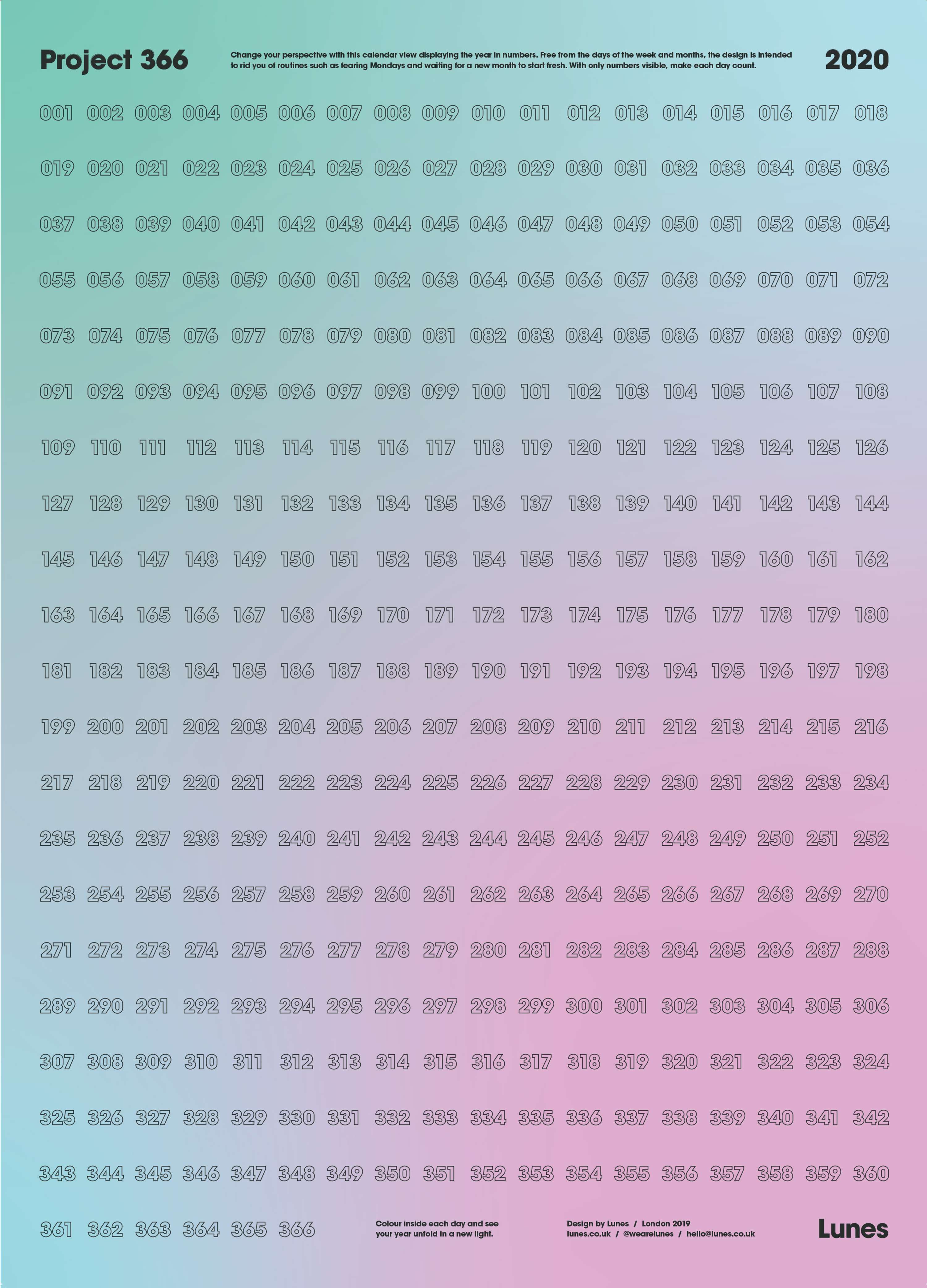 Project 366 - 2020 Calendar Design by Lunes