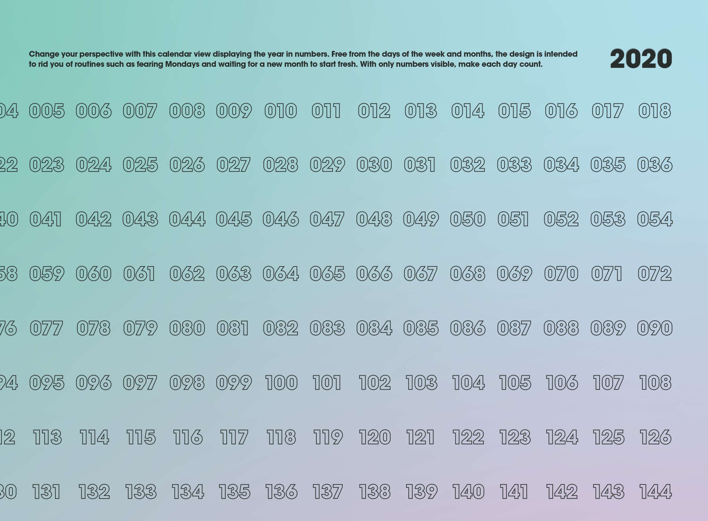 Project 366 - 2020 Calendar Design by Lunes