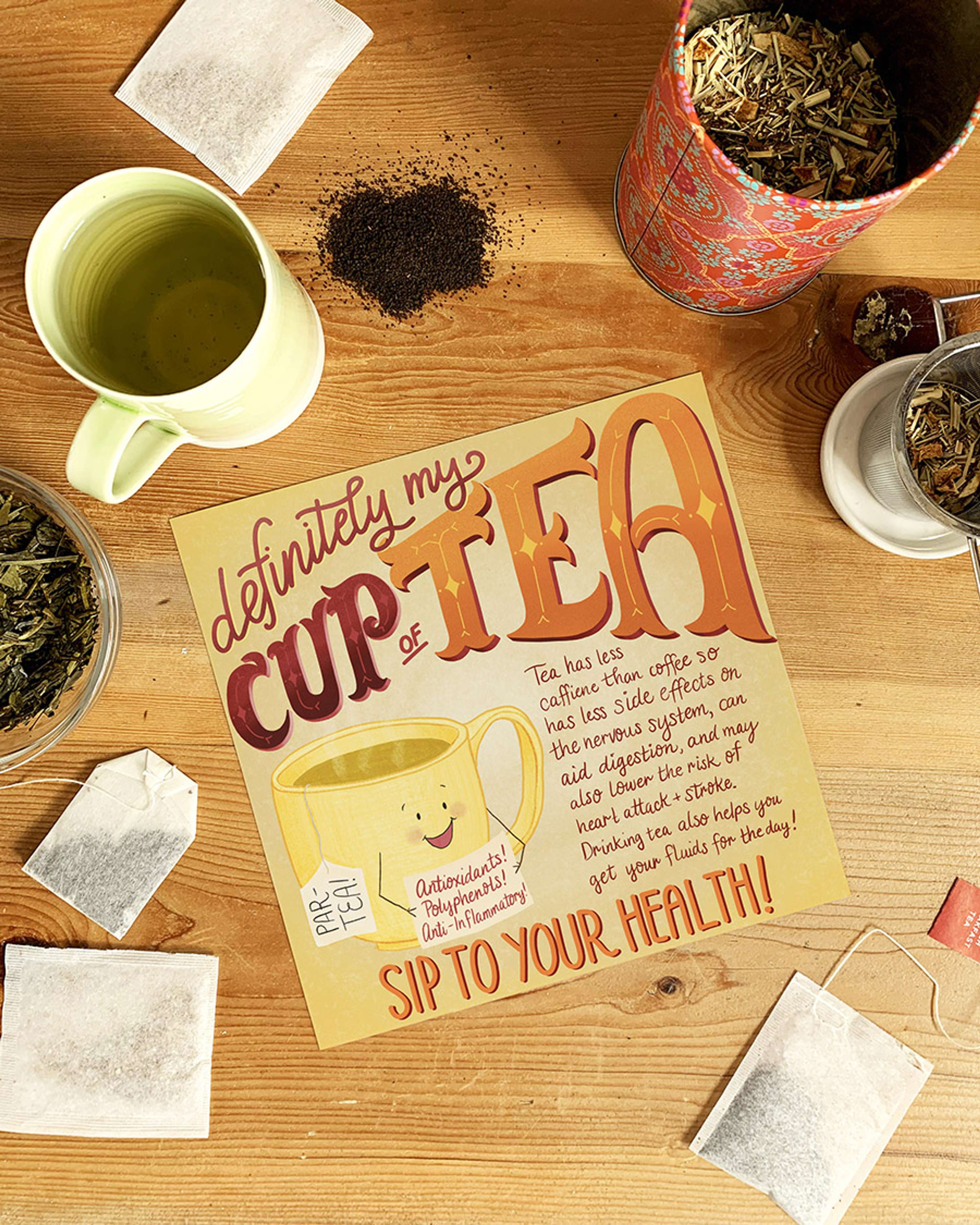 Teacups and Tea Names Illustration - Tea Illustration, Jennifer Hines /  Food Illustrator - Lettering Artist