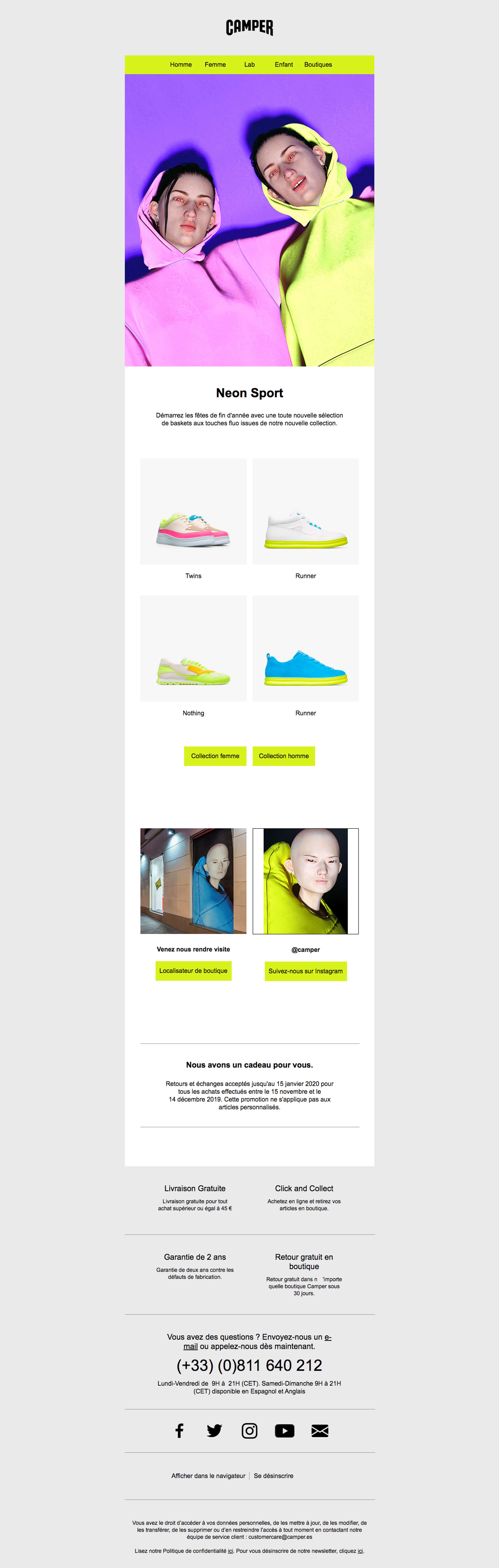 CAMPER : creation/revision of copy for the newsletters of Camper France by Jean-François Adjabahoué