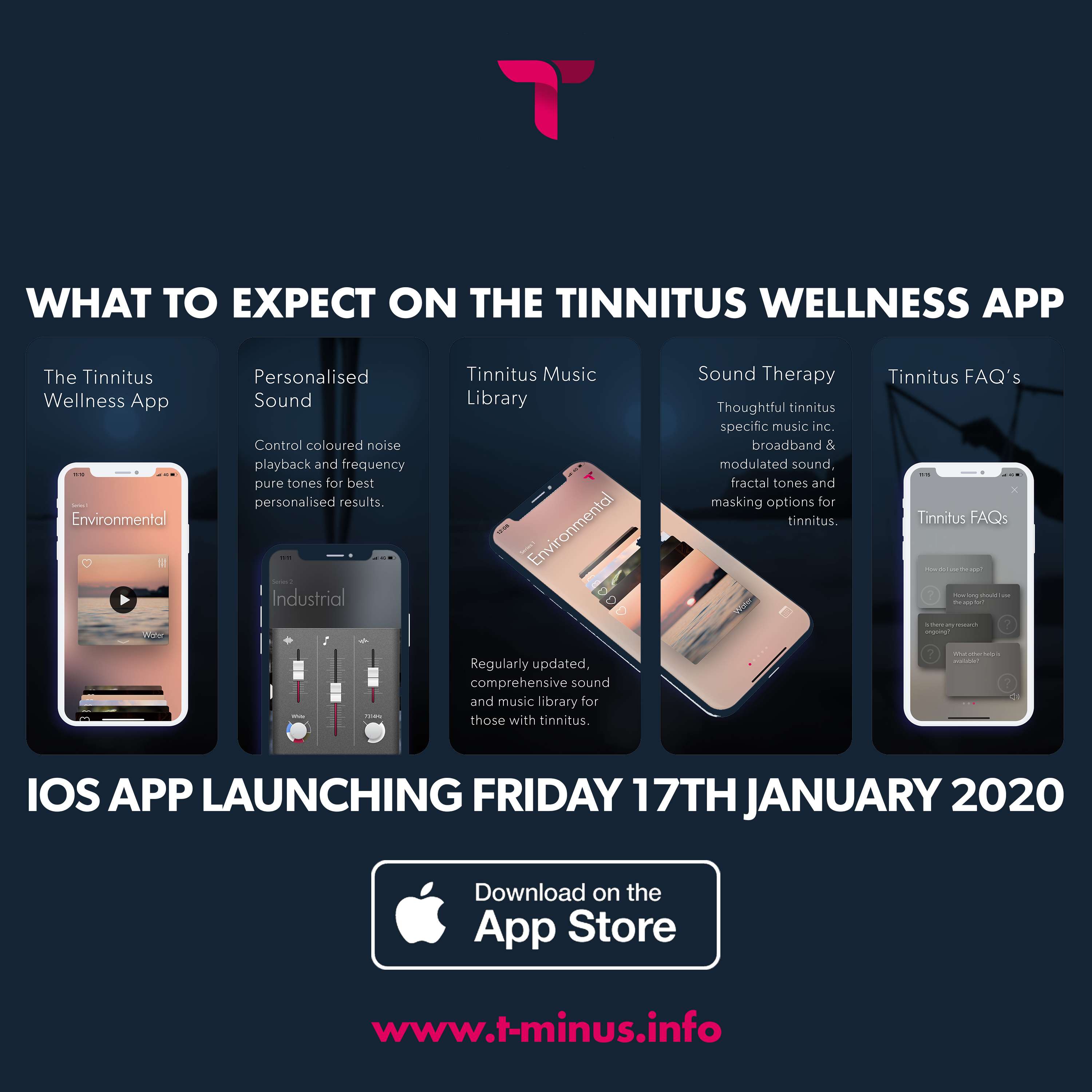 T-MINUS APP “THE WORLDS MOST COMPREHENSIVE TINNITUS SOUND AND MUSIC LIBRARY" by silas gregory