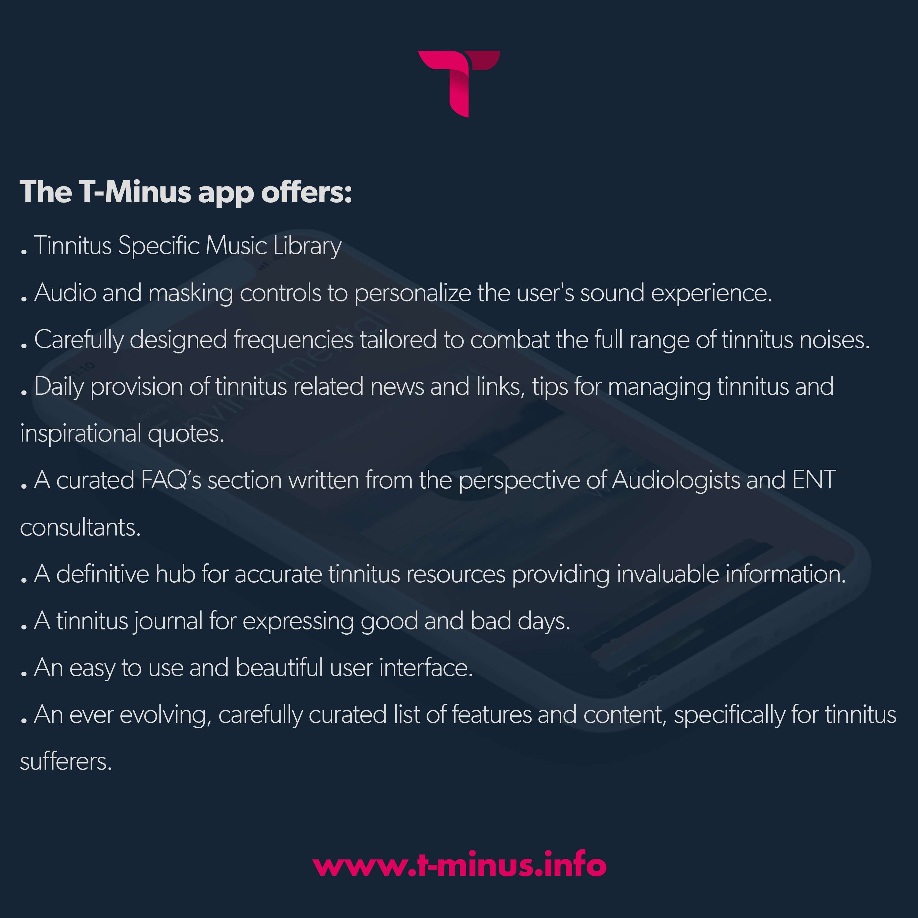 T-MINUS APP “THE WORLDS MOST COMPREHENSIVE TINNITUS SOUND AND MUSIC LIBRARY" by silas gregory