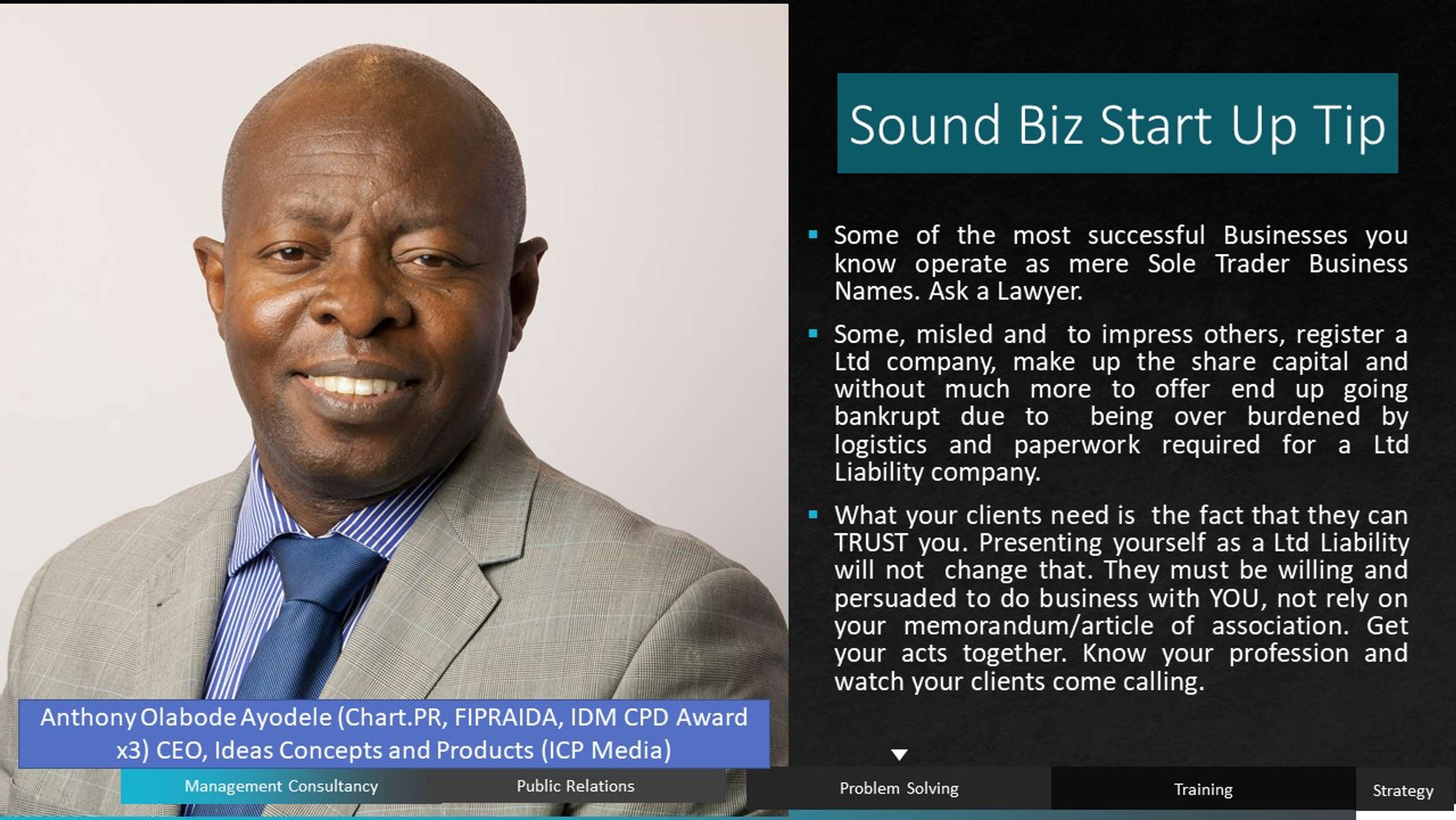 Sound Business Start-Up Tip by Bode Ayodele
