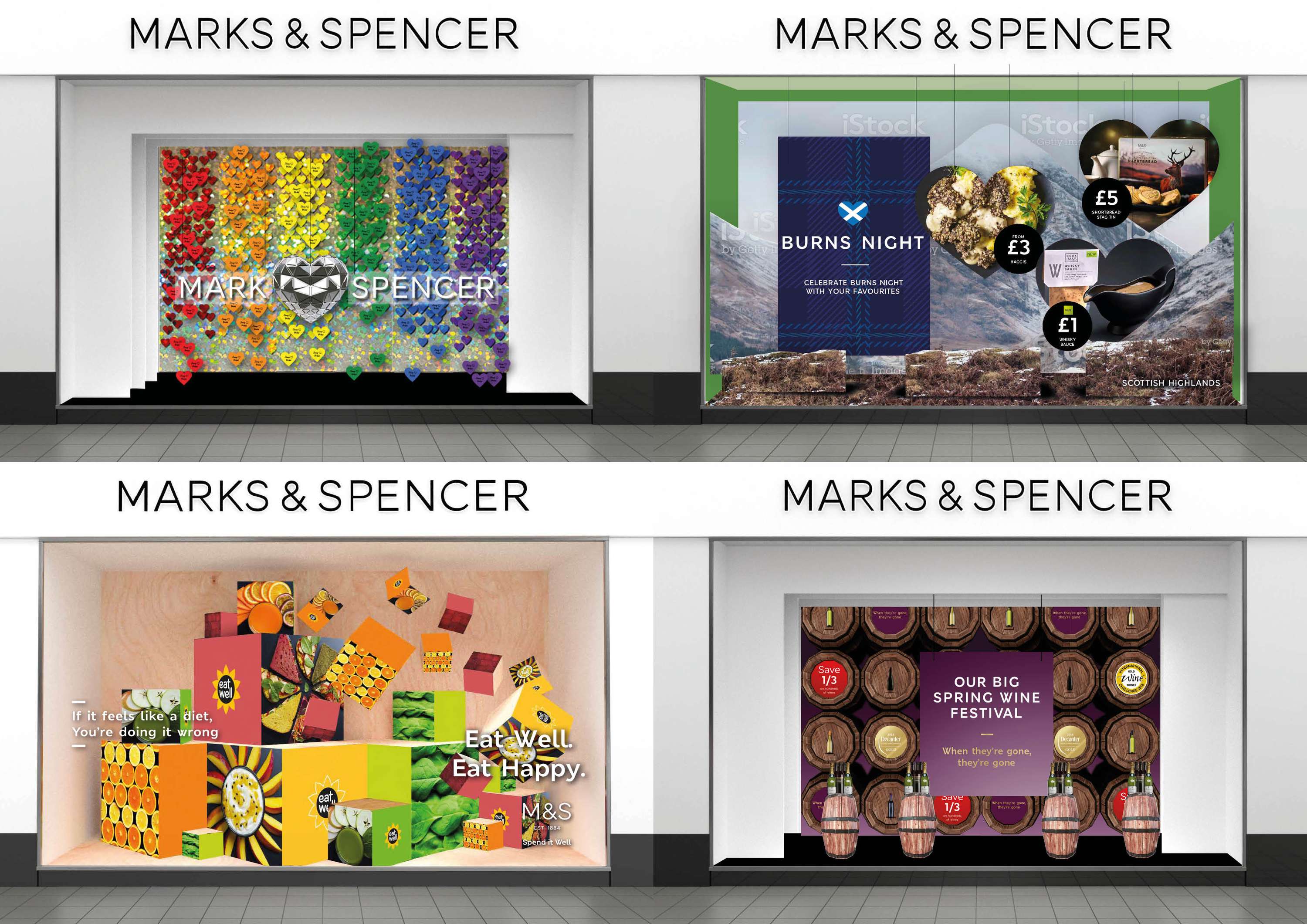 Marks and Spencers window designs by Dash Qureshi