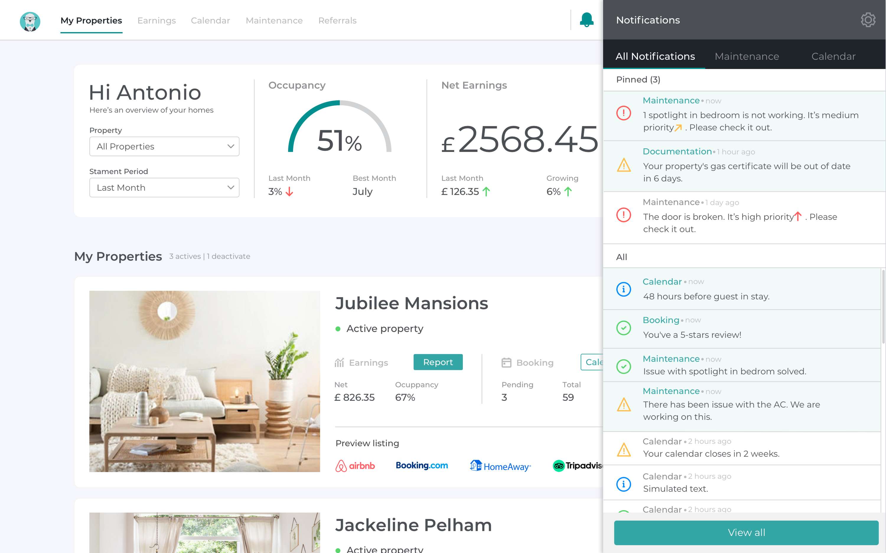 Hostmaker Dashboard - A Solution for Maintenance by Hostmaker