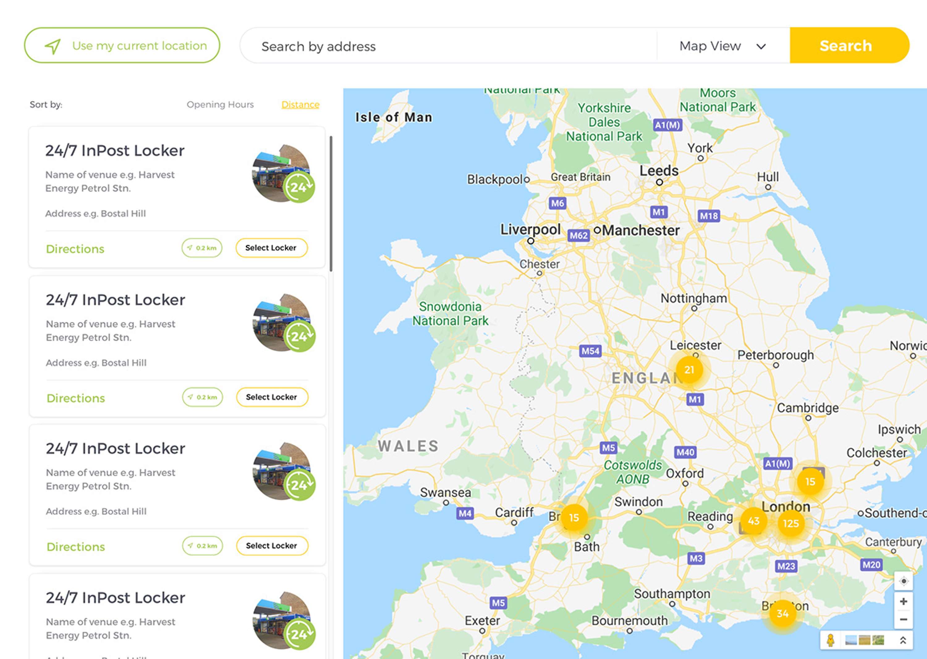 UI & UX design of InPost's new geo-widget by Pete Brady