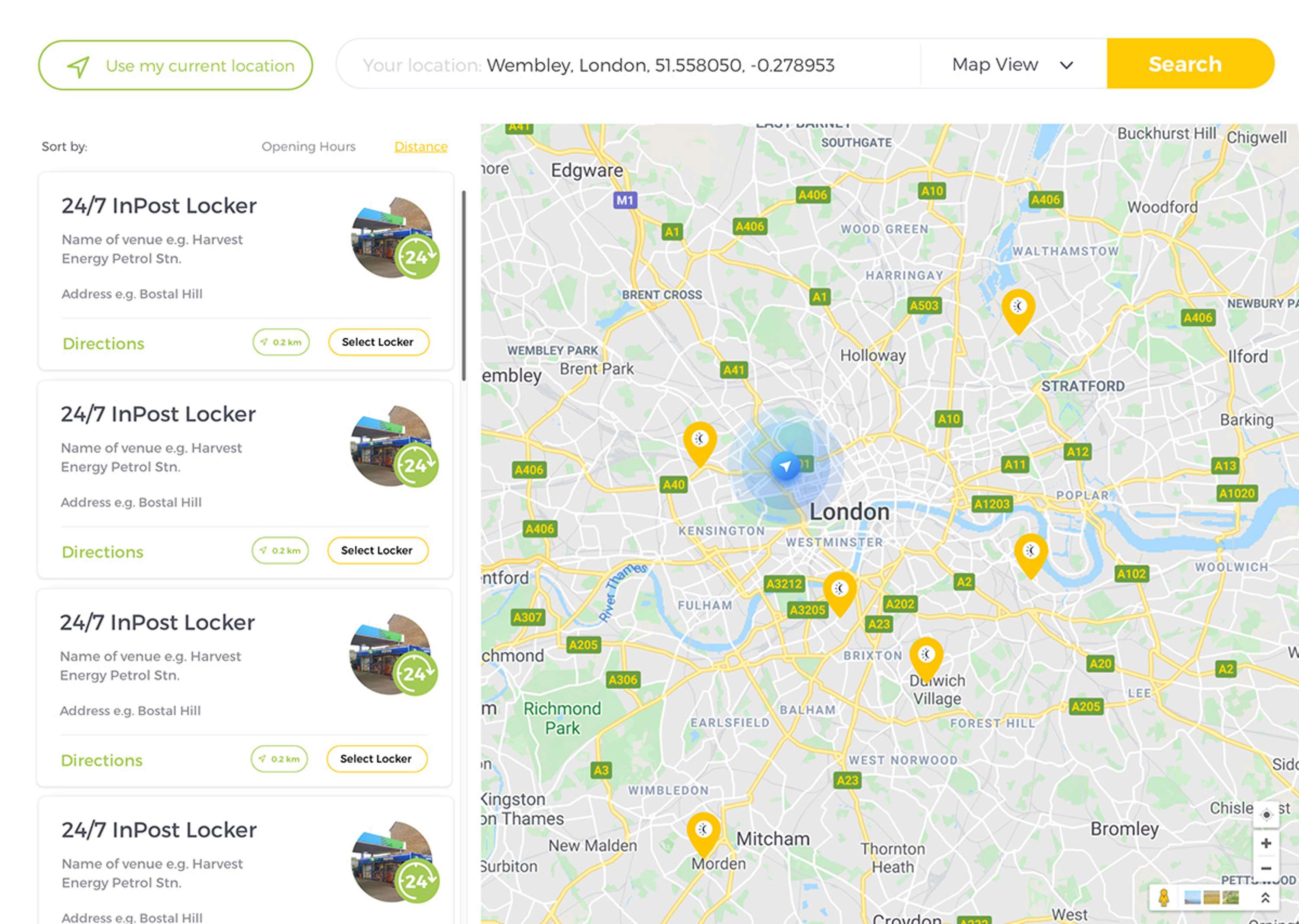 UI & UX design of InPost's new geo-widget by Pete Brady