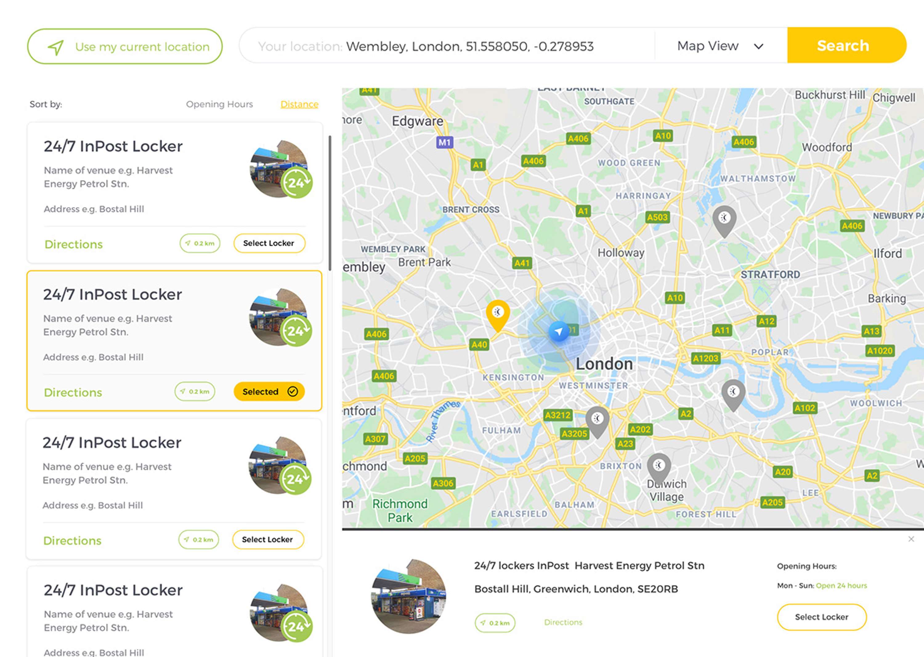 UI & UX design of InPost's new geo-widget by Pete Brady