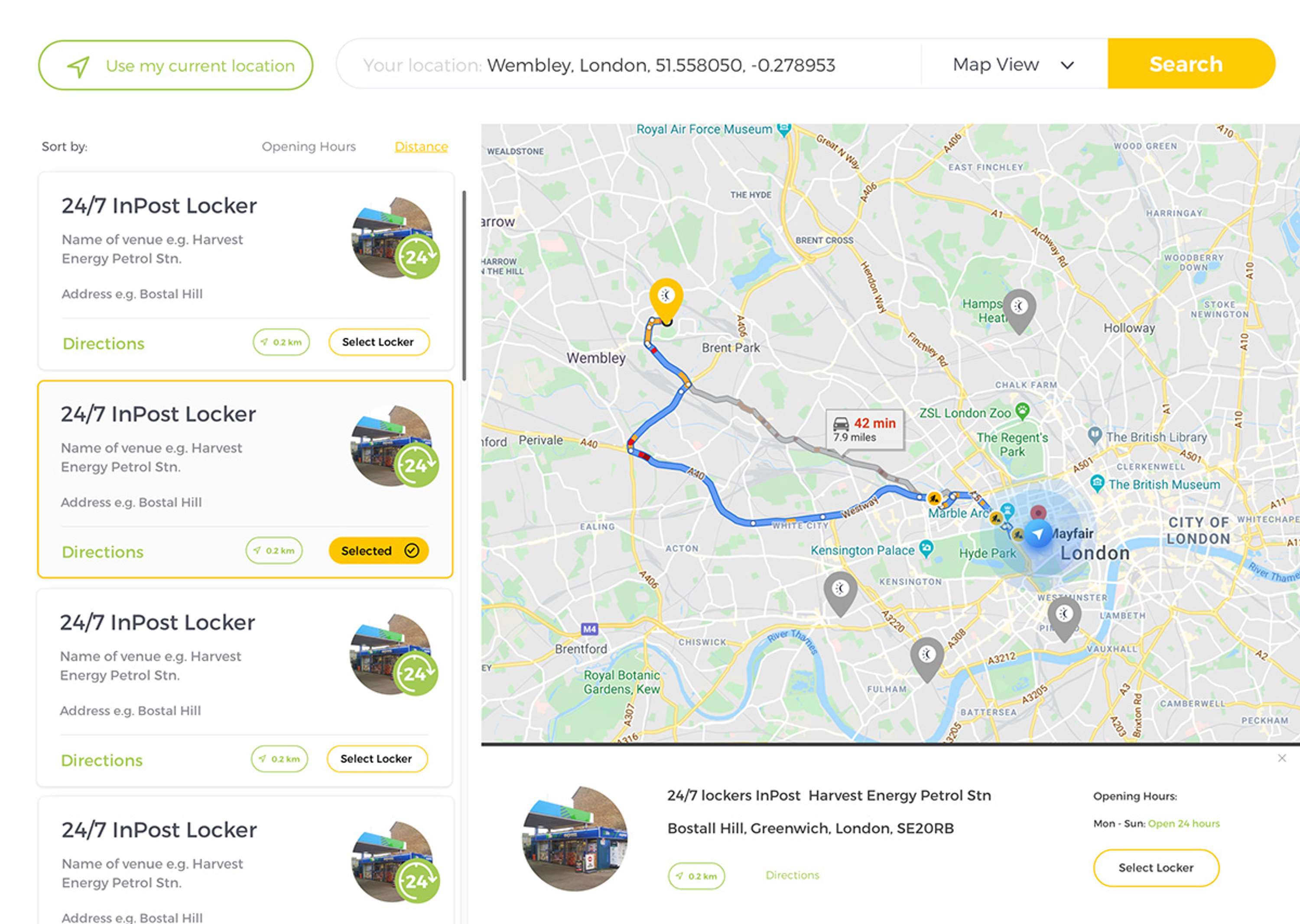 UI & UX design of InPost's new geo-widget by Pete Brady