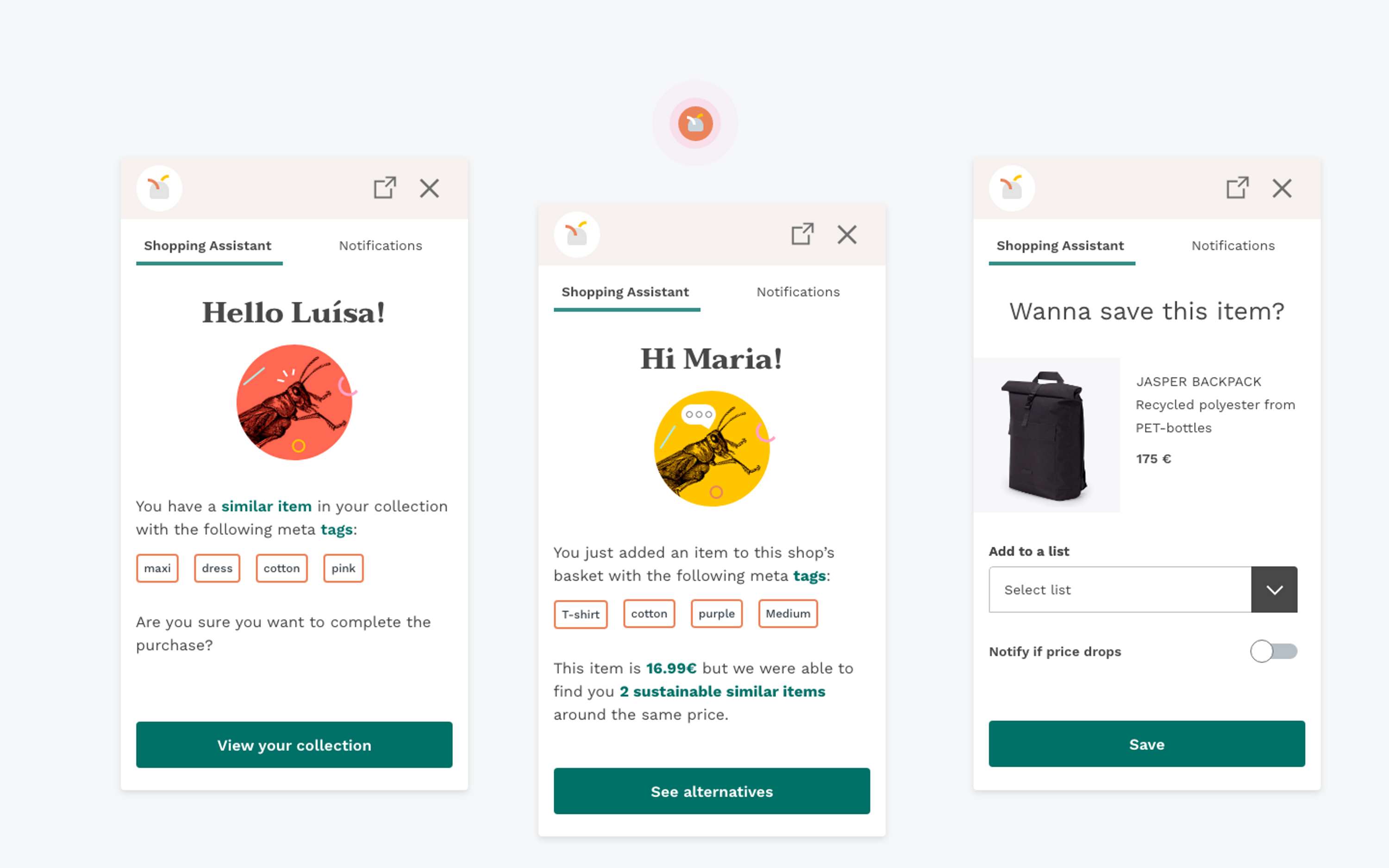 Shopping assistant chrome extention by Filipa Matias