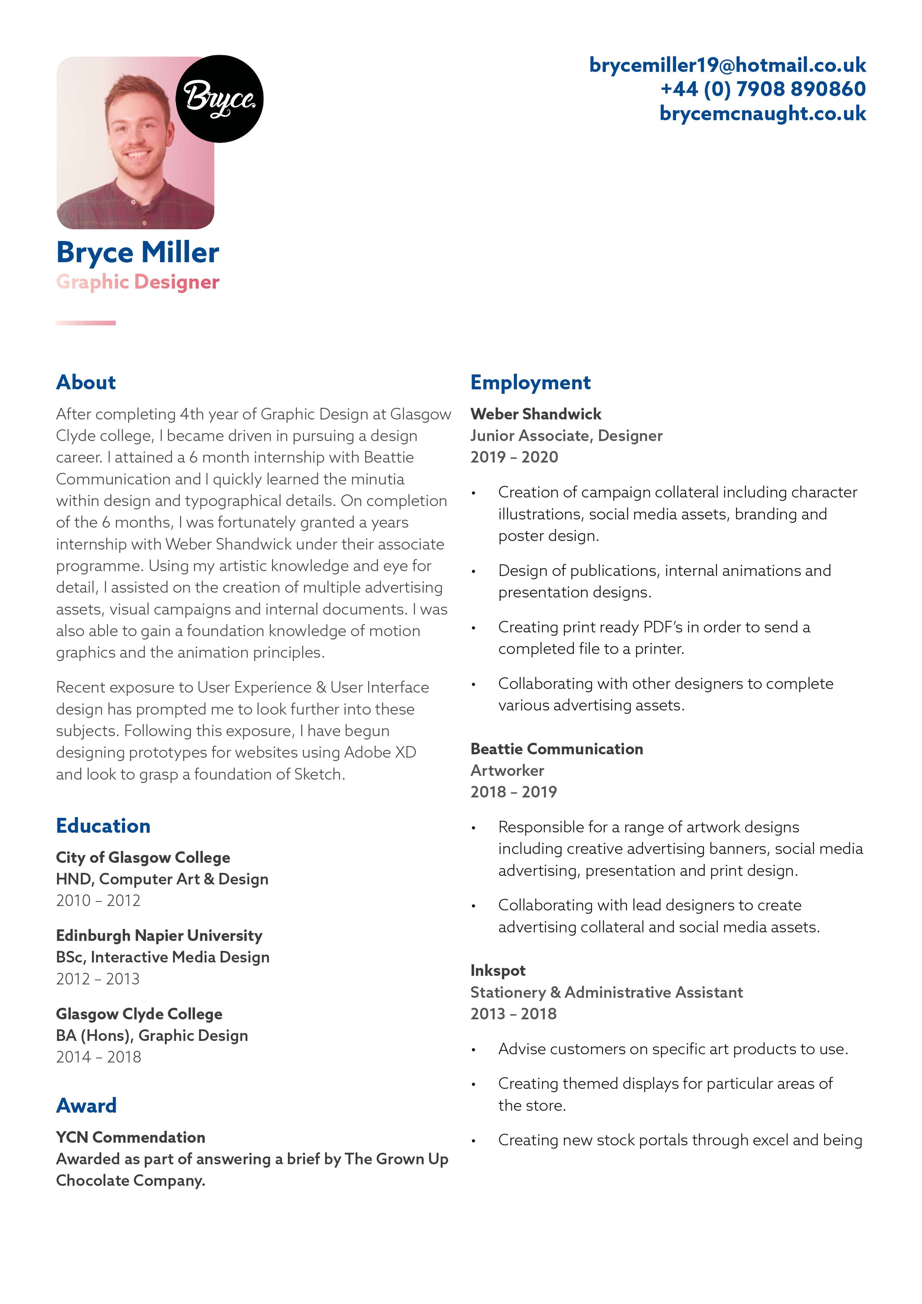 CV by Bryce Miller