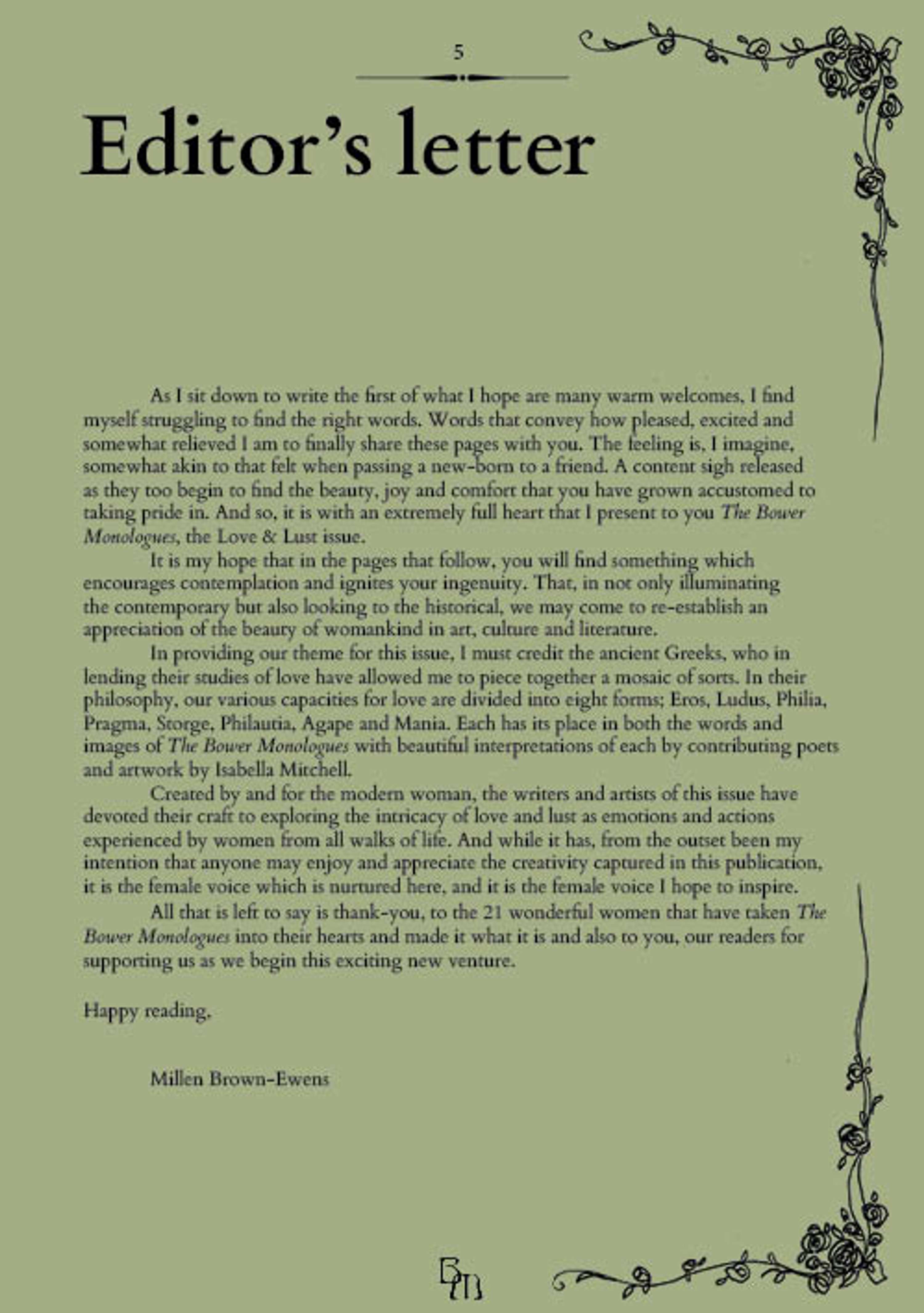 The Bower Monologues- Issue 001 by Millen Brown-Ewens