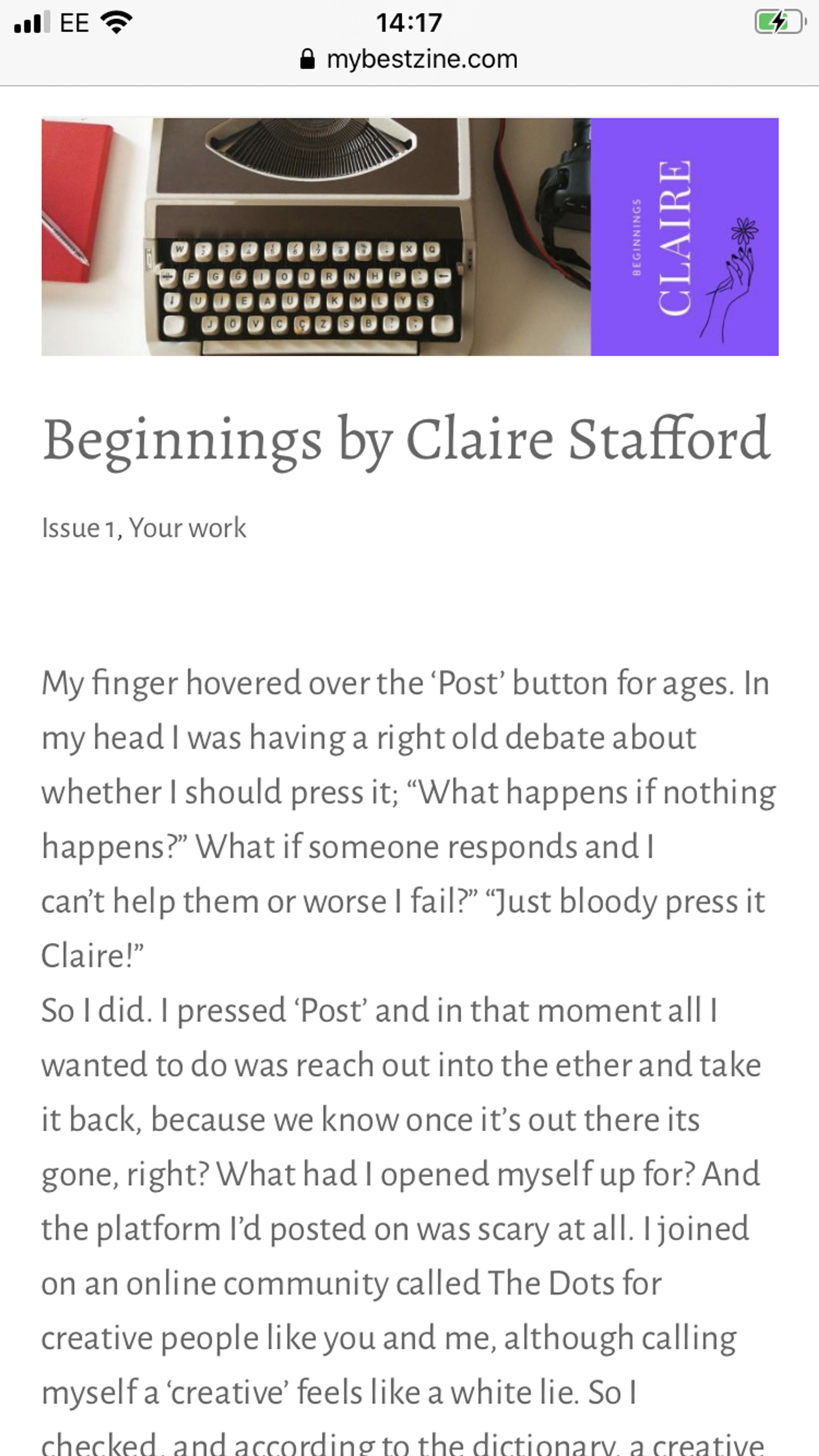 Launch issue article by Claire Stafford