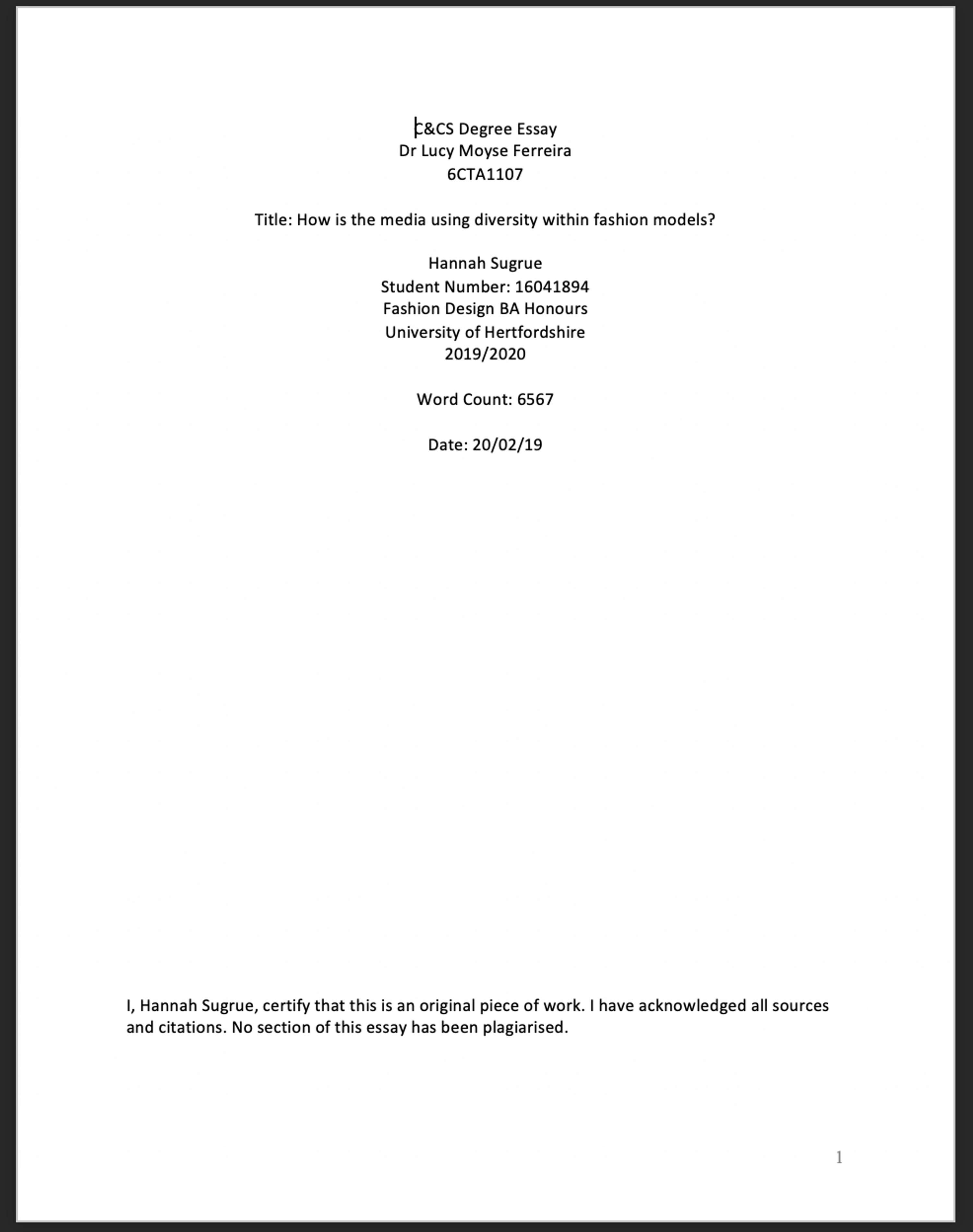 Fashion Design BA (Hons)-Dissertation by Hannah Sugrue