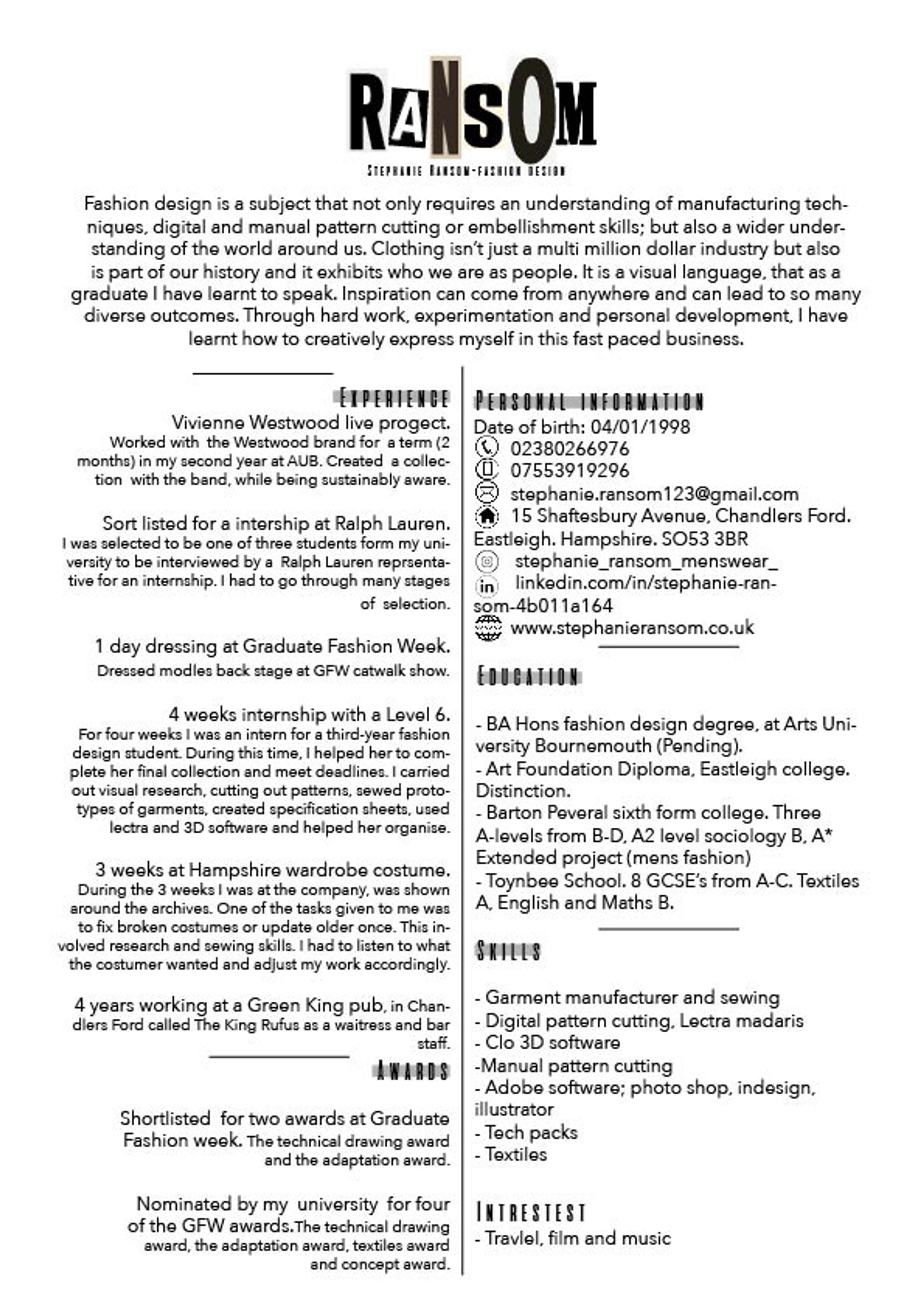 CV by Stephanie Ransom