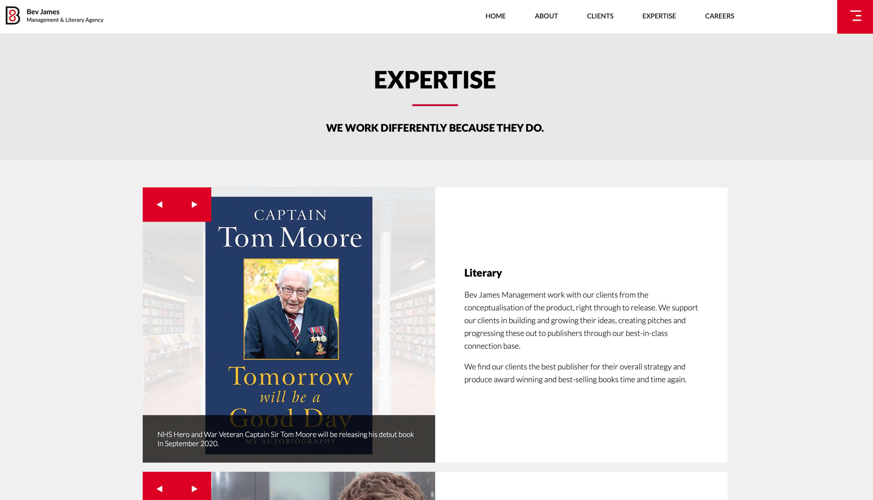 Selected content from bevjames.com website launch by Ollie Bower