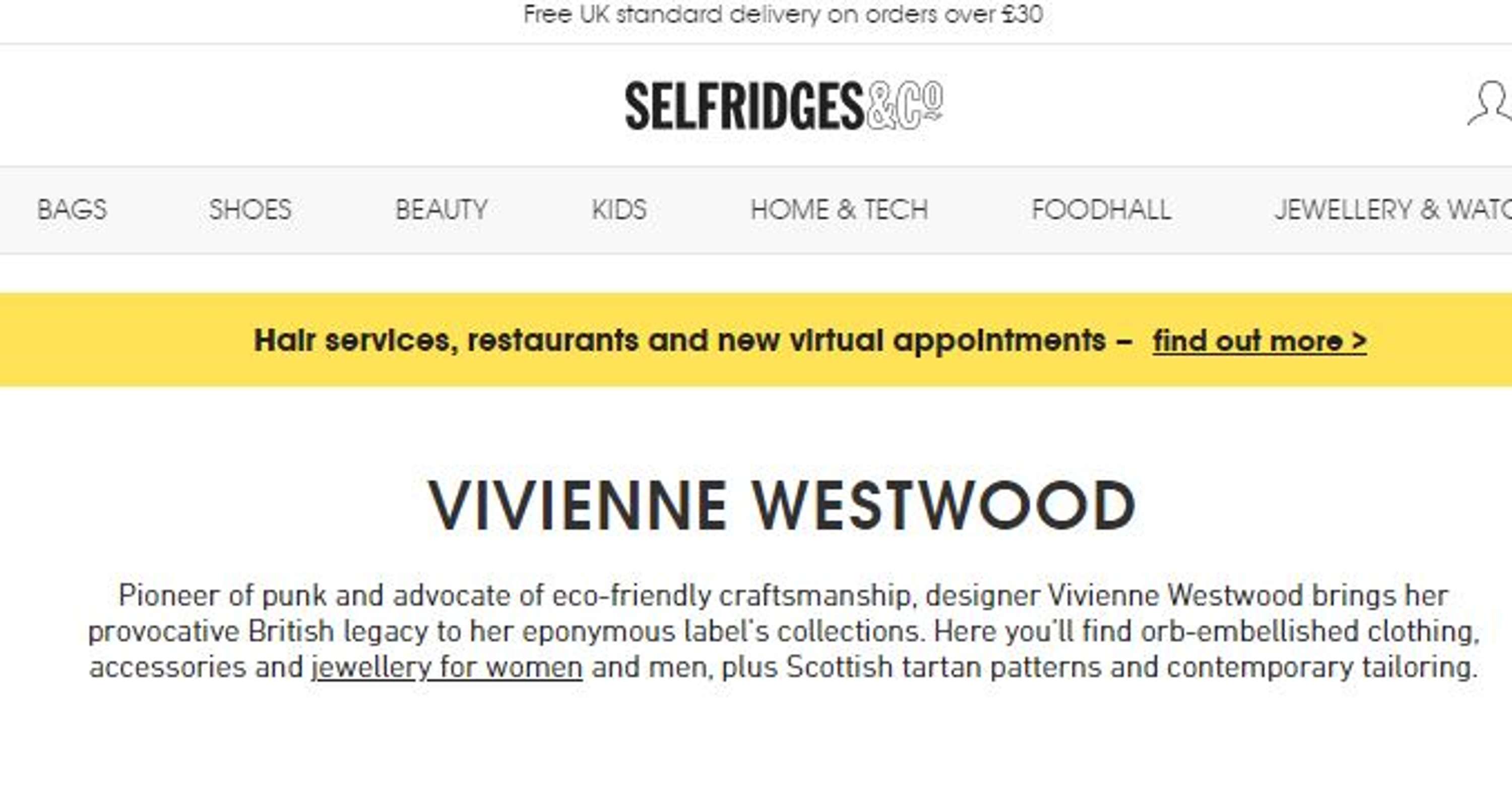Selfridges SEO PLP Copy Project by Lauren Jobling