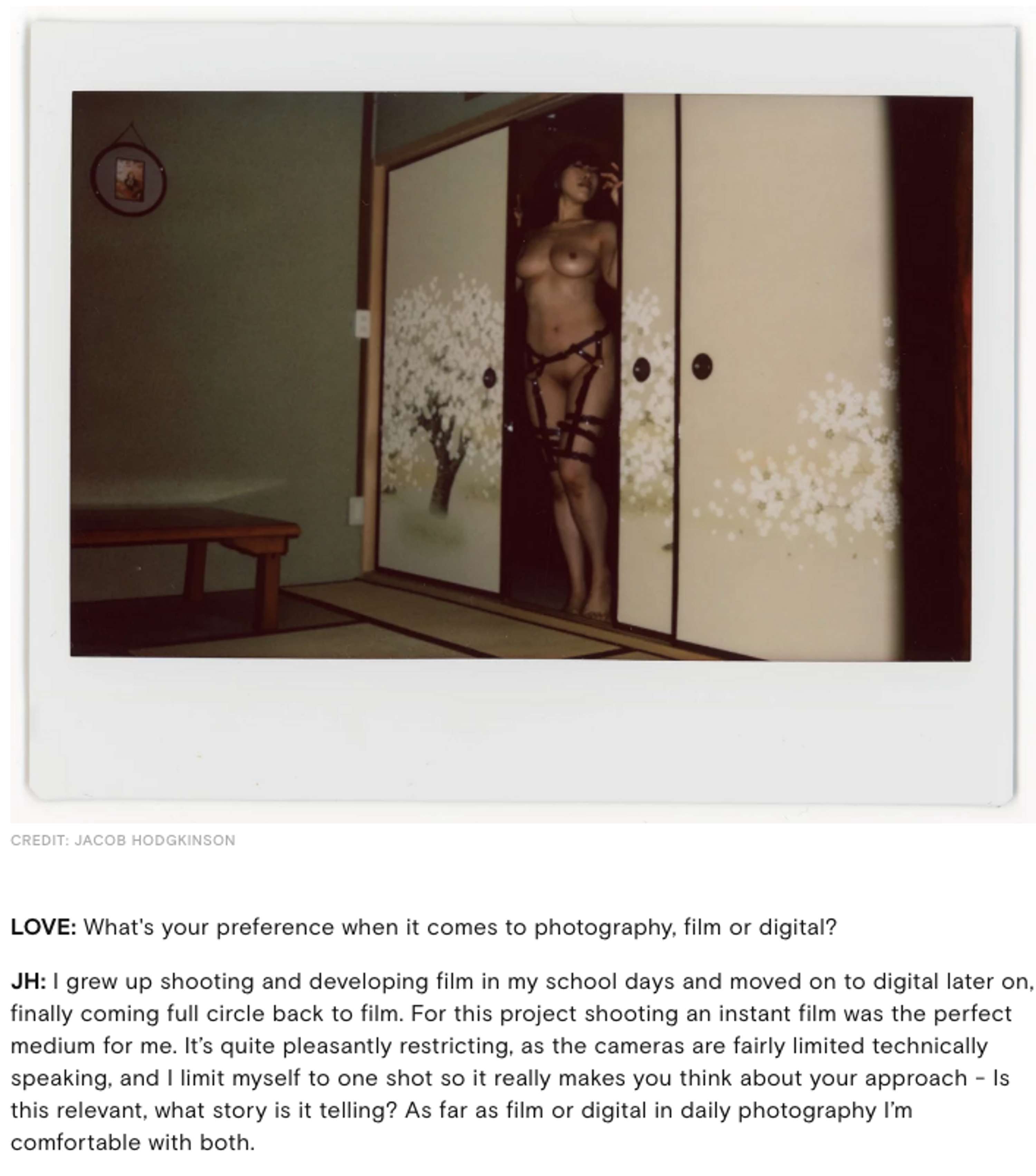 Feature and interview in LOVE Magazine by Jacob Hodgkinson