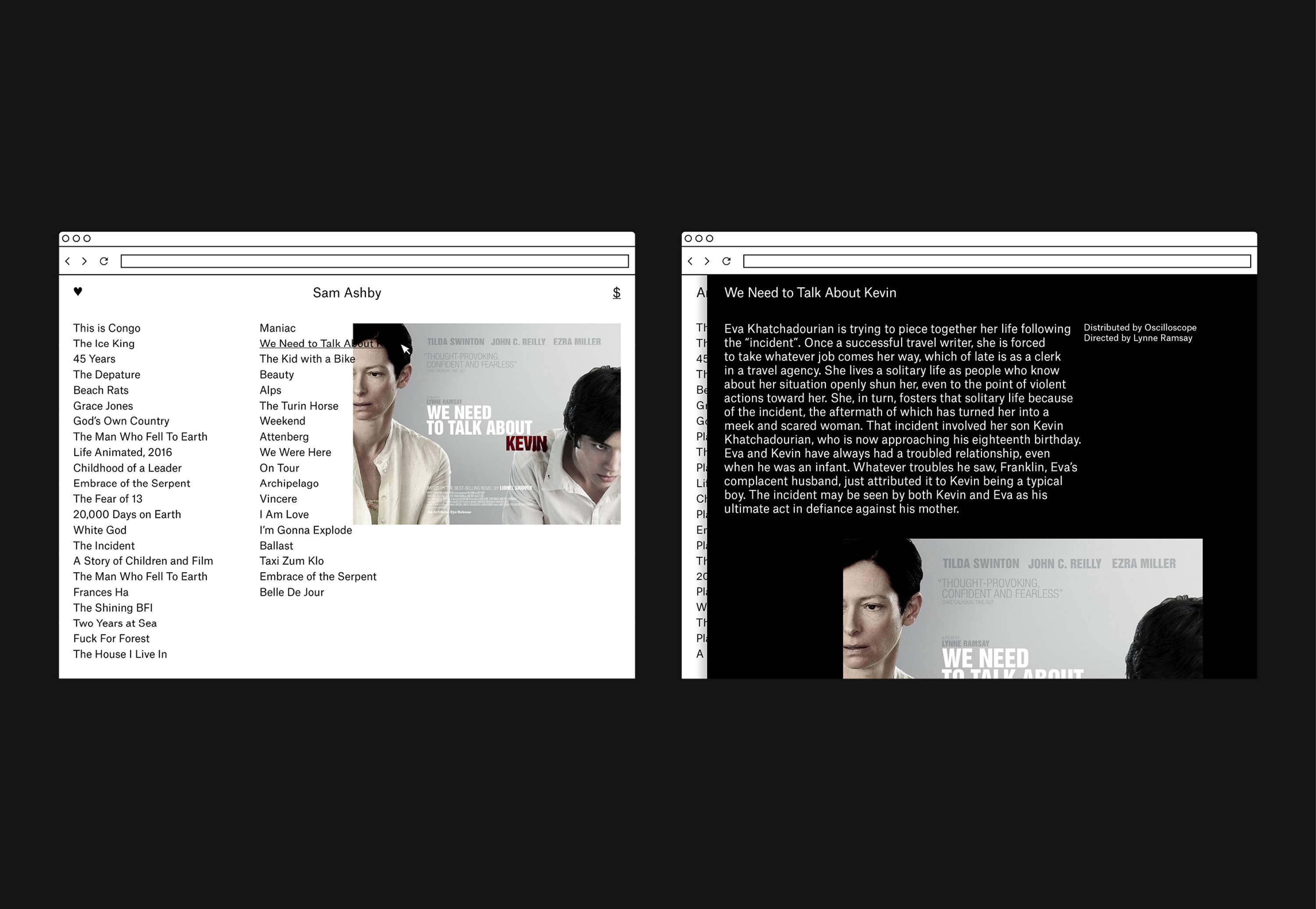 Sam Ashby, Website Design by Hannah Lee