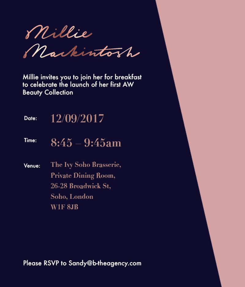 Millie Mackintosh invitation design by Edina Green