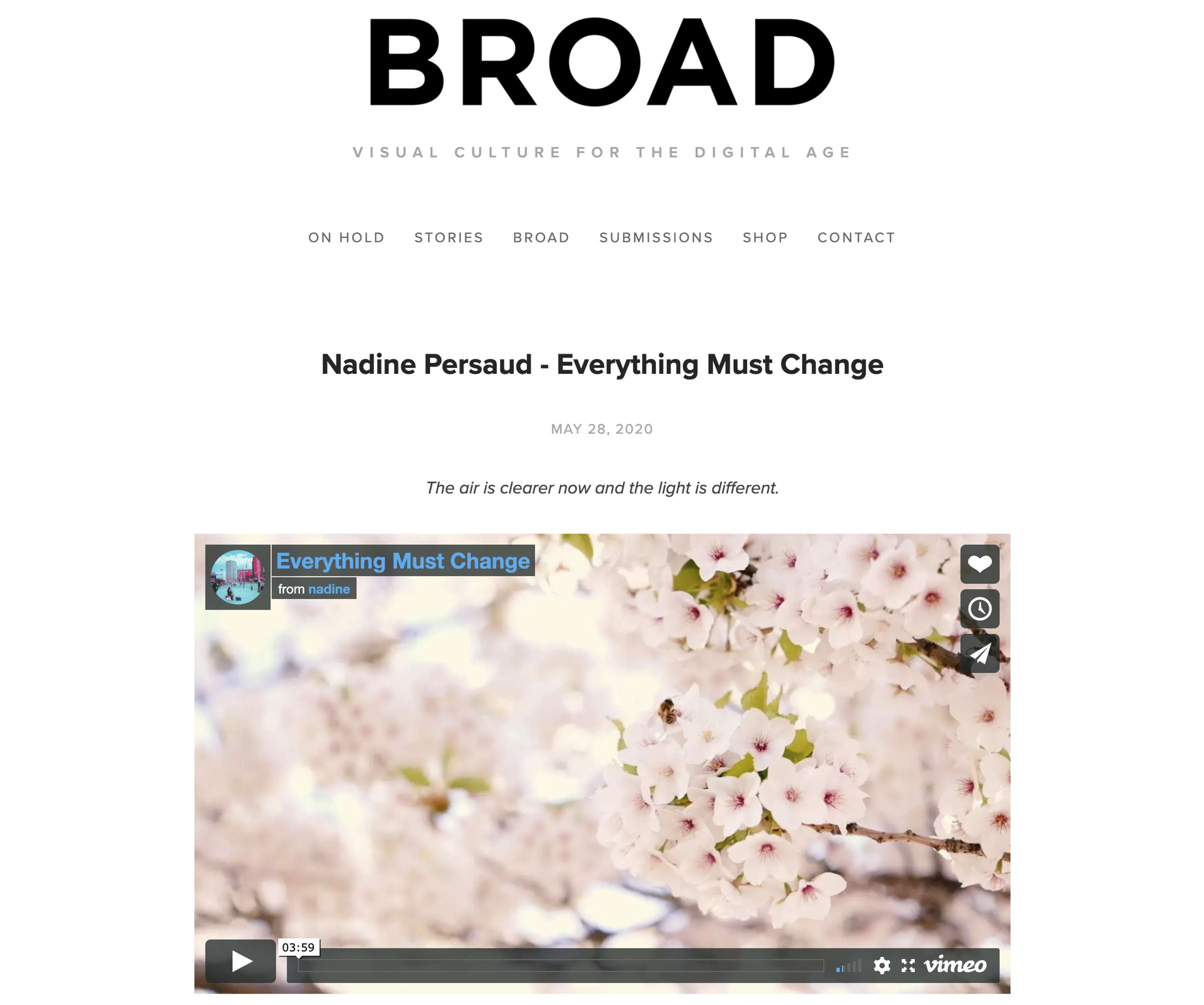 Everything Must Change (BROAD MAGAZINE) by Nadine Persaud
