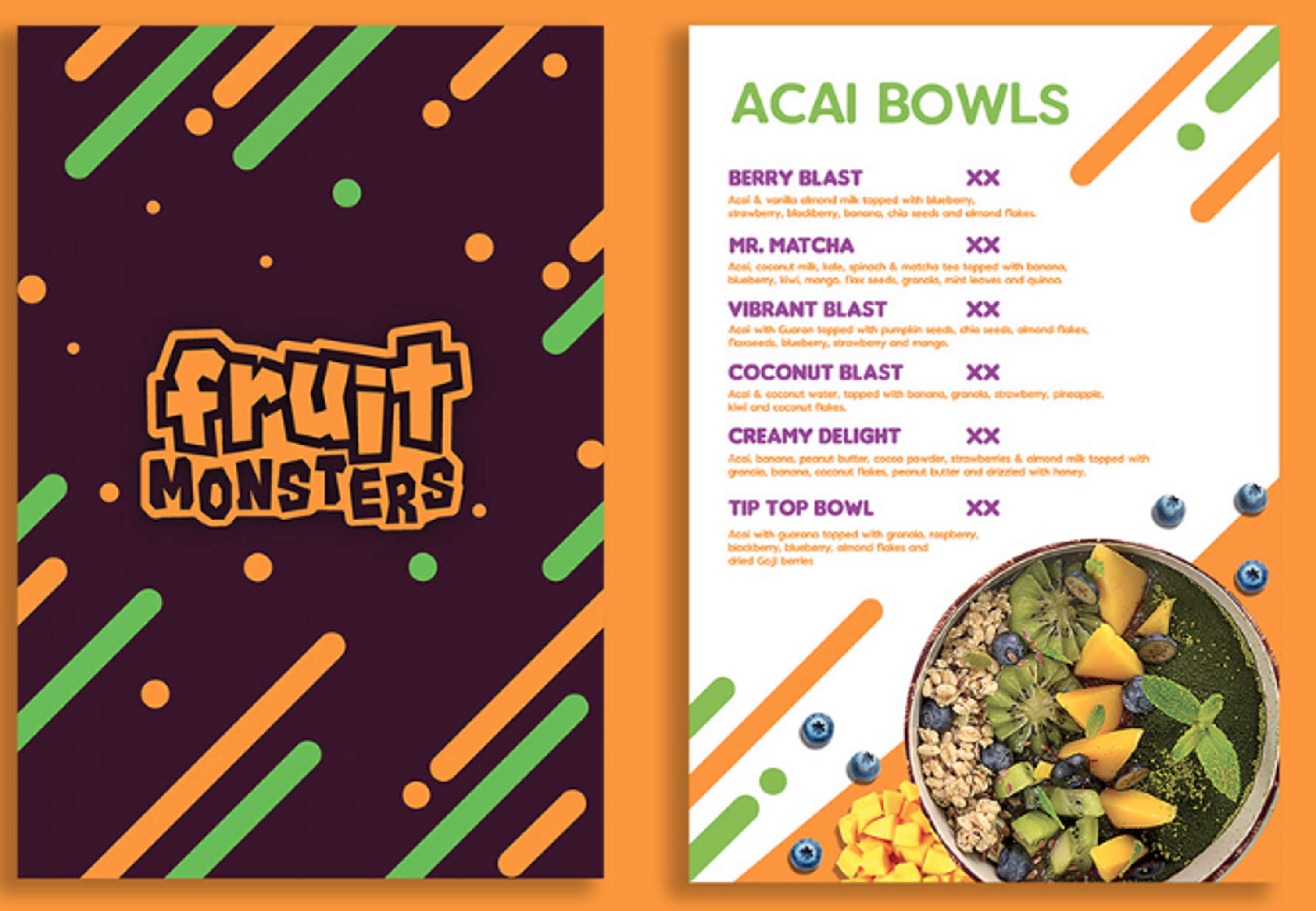 Menu Design for Fruit Monsters by Nandita Sampat