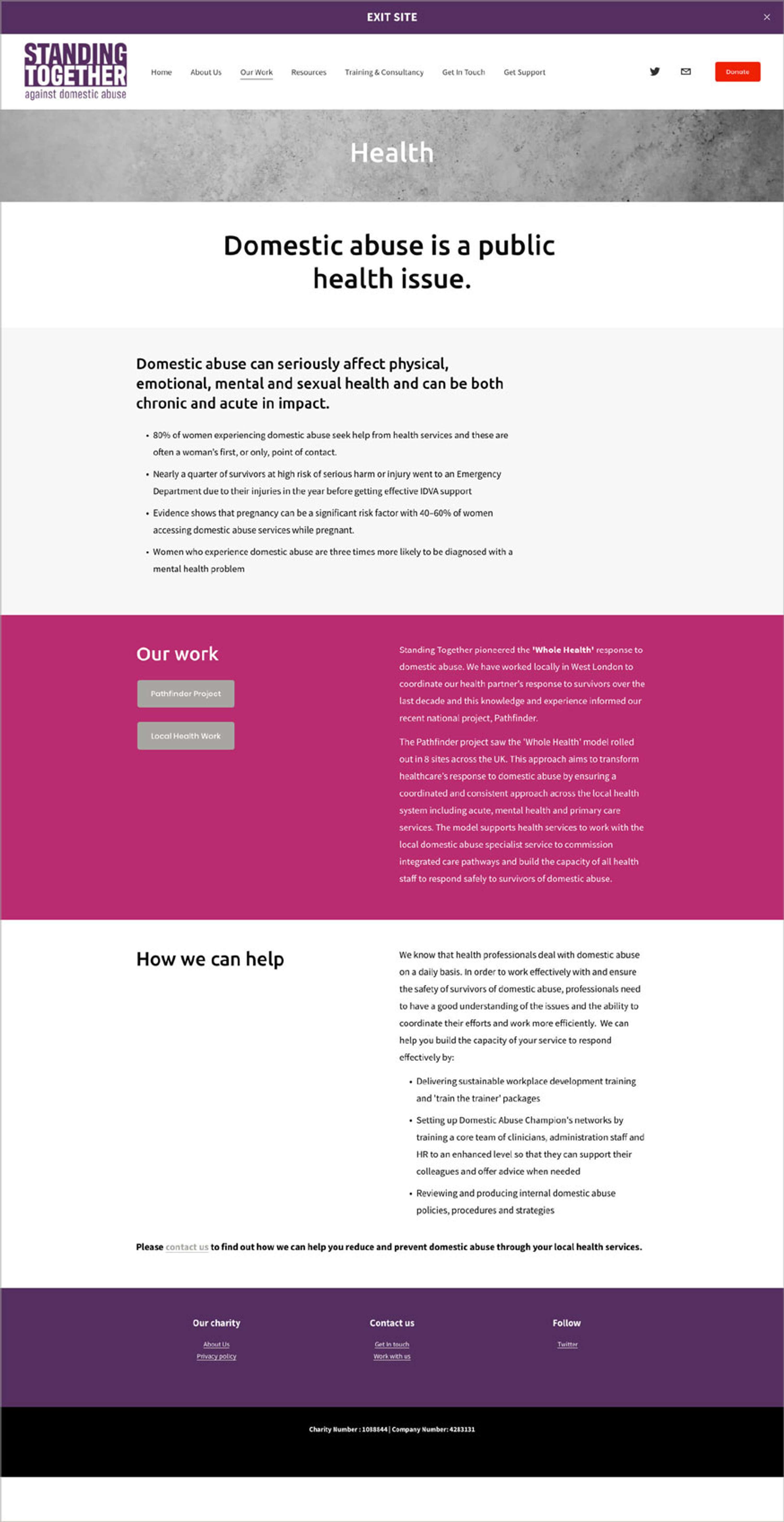Standing Together website re-design by Millie Mensah