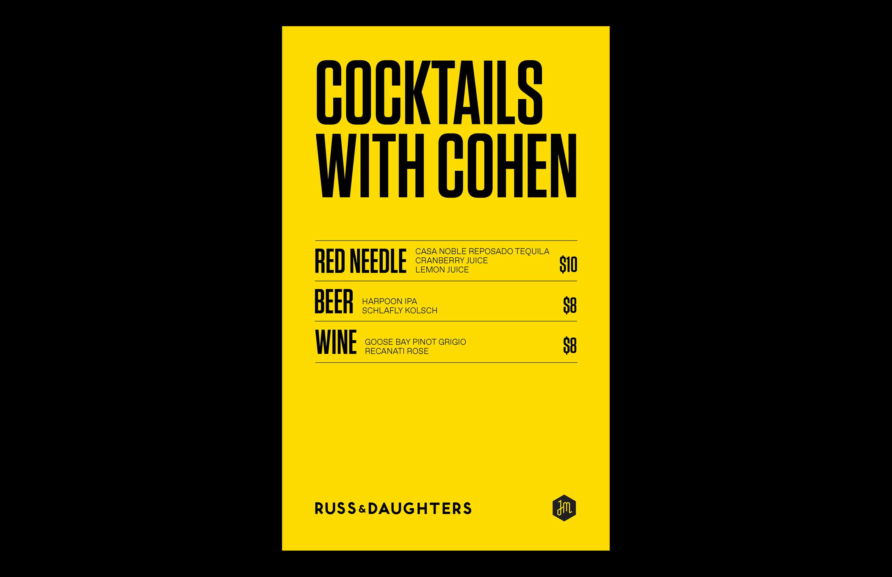 Cocktails with Cohen Menu by Lauren Frank