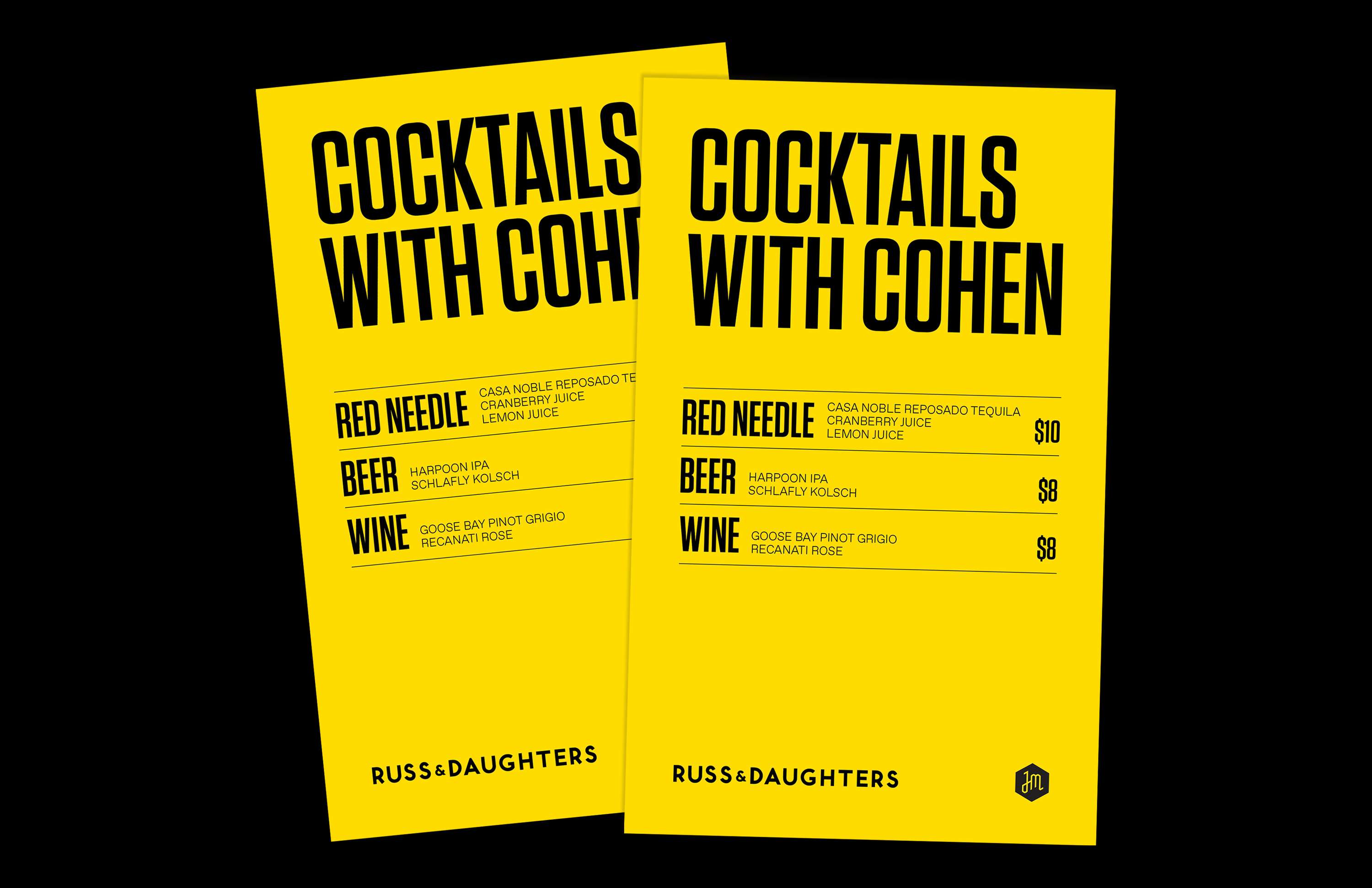 Cocktails with Cohen Menu by Lauren Frank