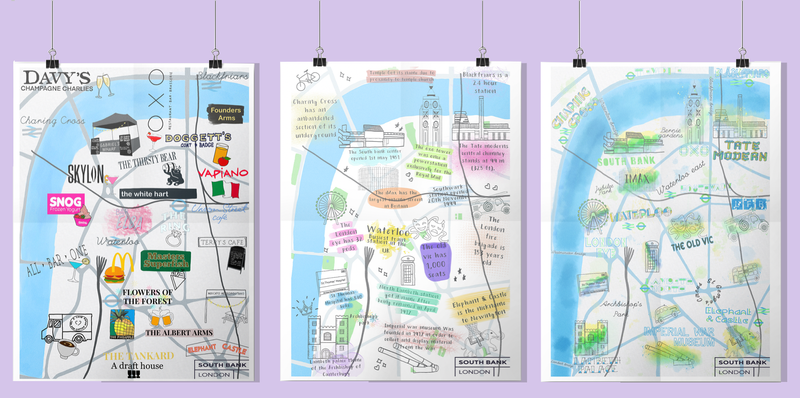 Hand drawn maps of London South Bank: 2019 by Lauren Cooper