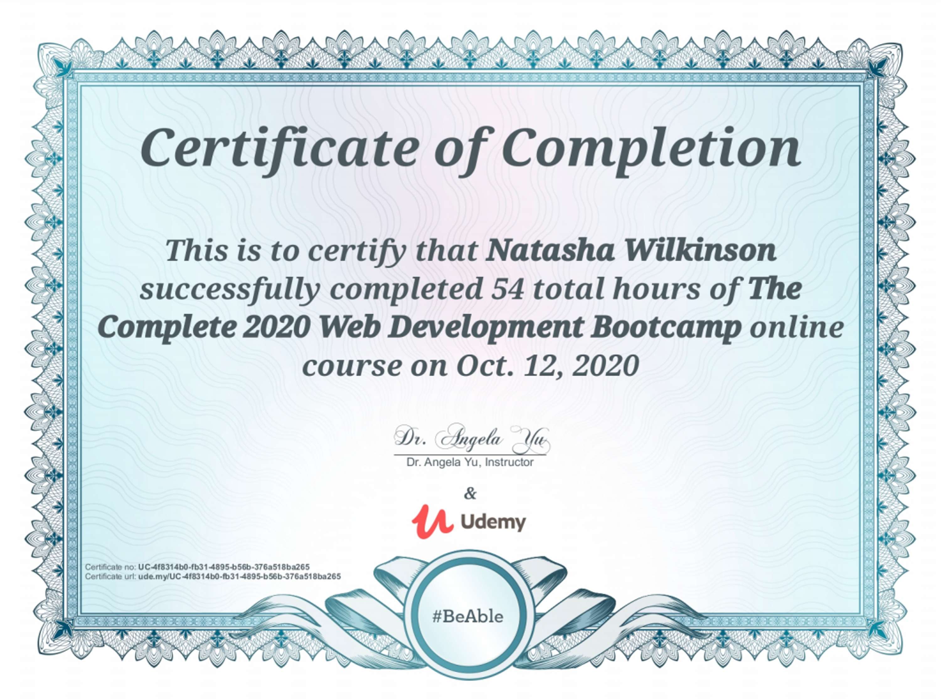 Complete Web Development Bootcamp 2020 by Natasha Wilkinson