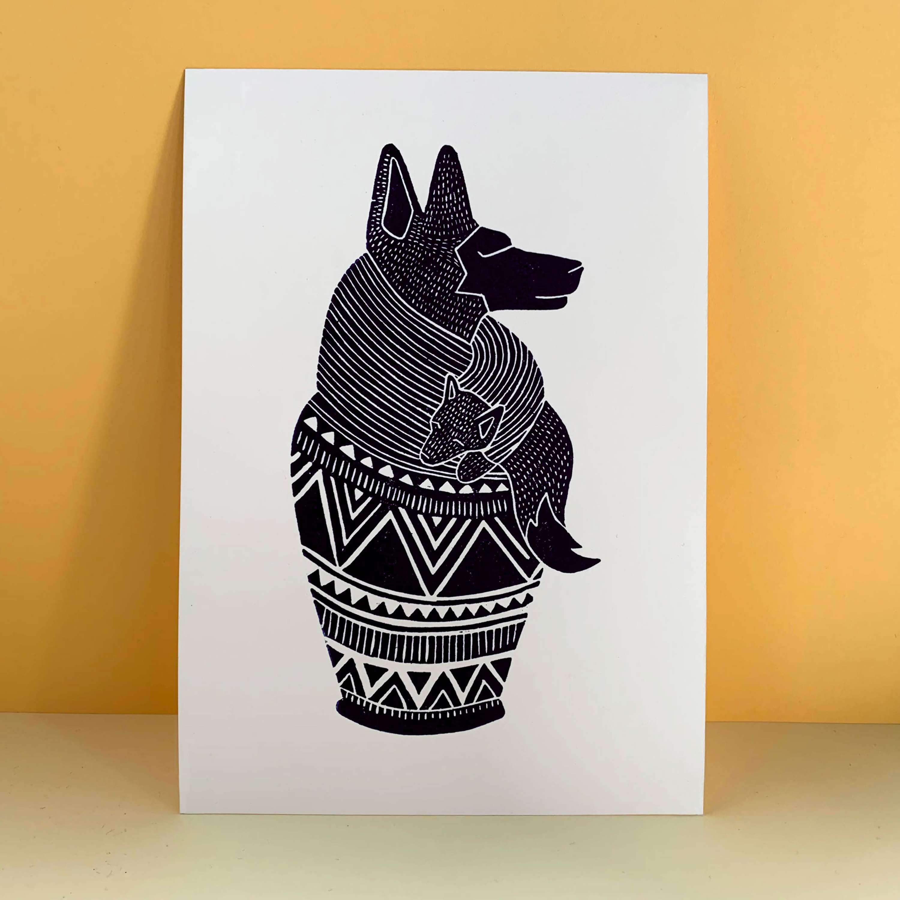 'Anubis' Linoprint by Lottelove