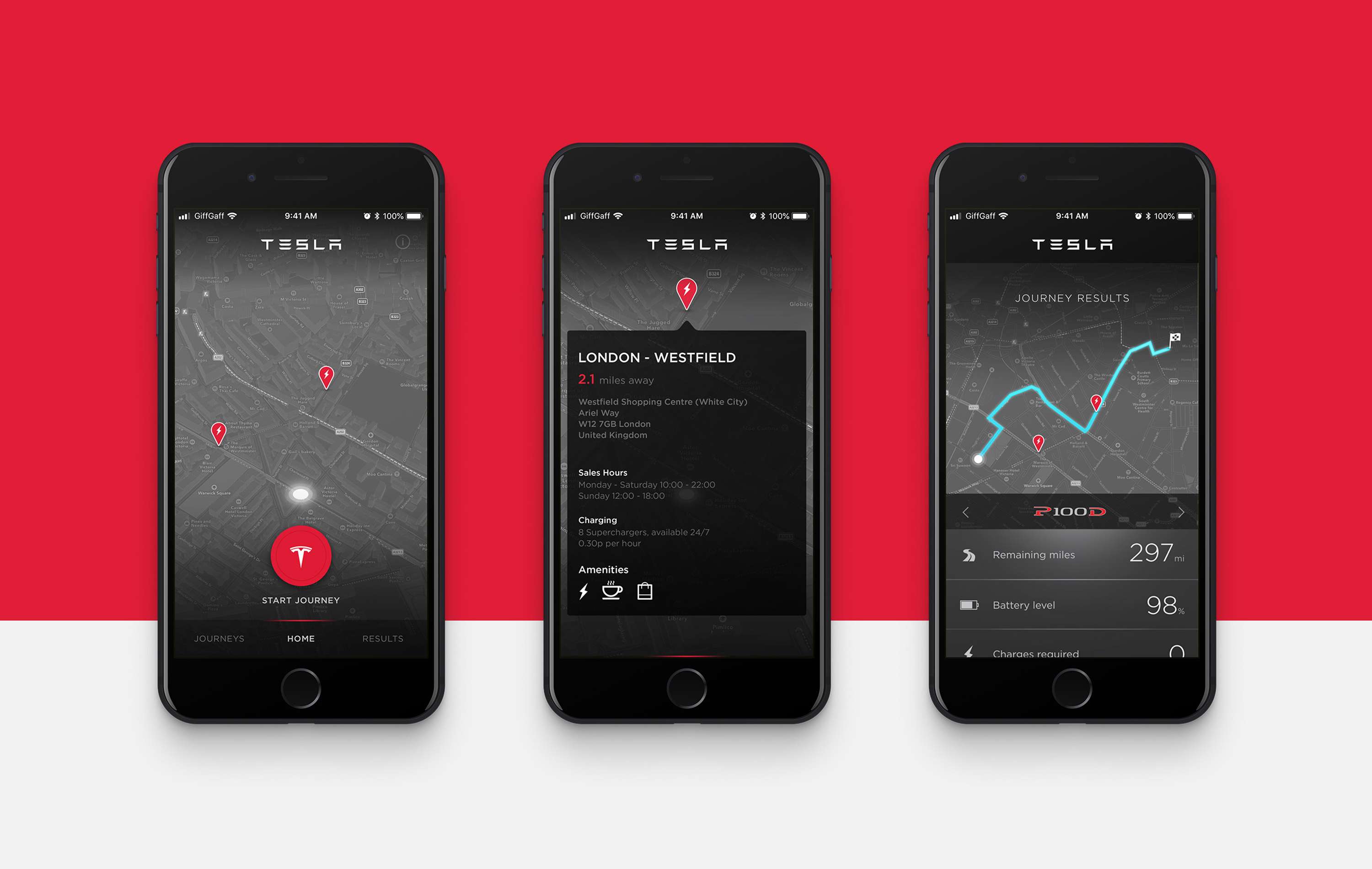 Tesla Charge Ahead mobile app by Jon Quayle
