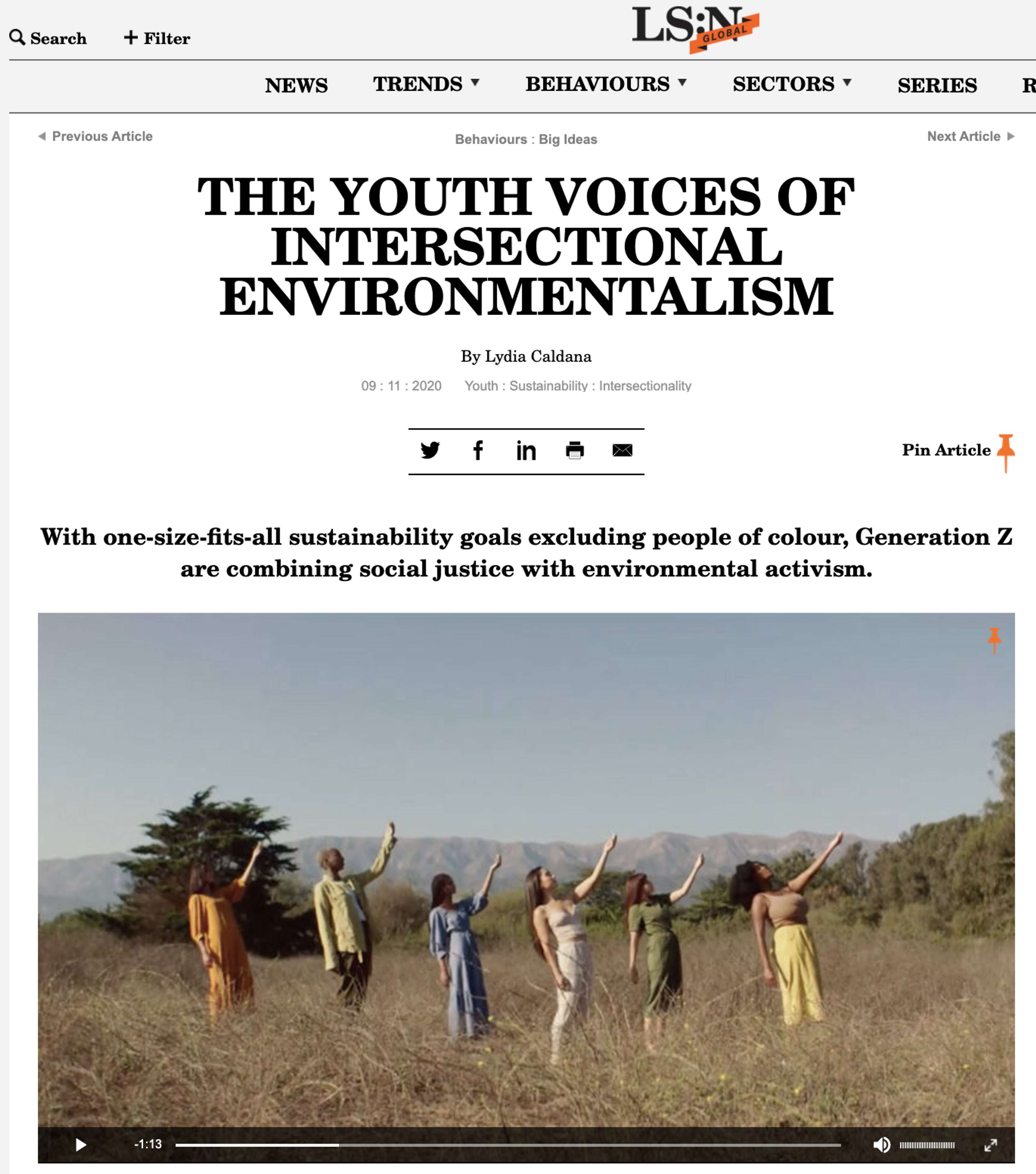 Article at LS:N Global / The Future Laboratory by Lydia Caldana