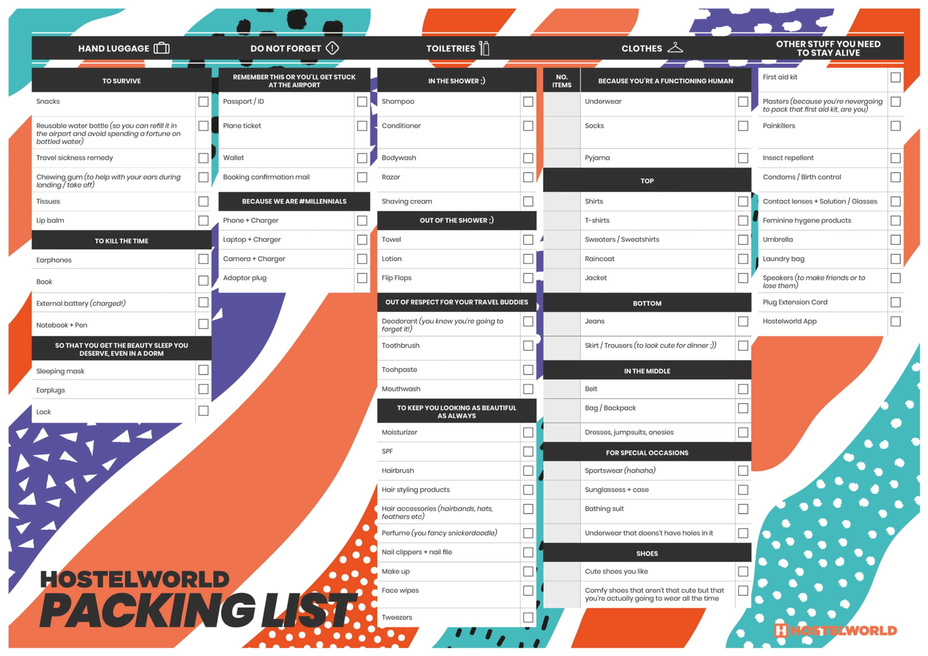 Hostelworld Packing List by Linda Massi