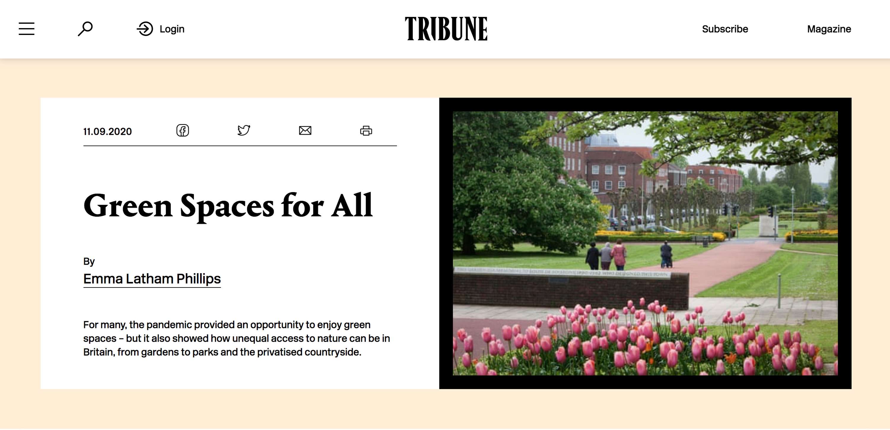 Tribune: Green Spaces for All by Emma Latham Phillips