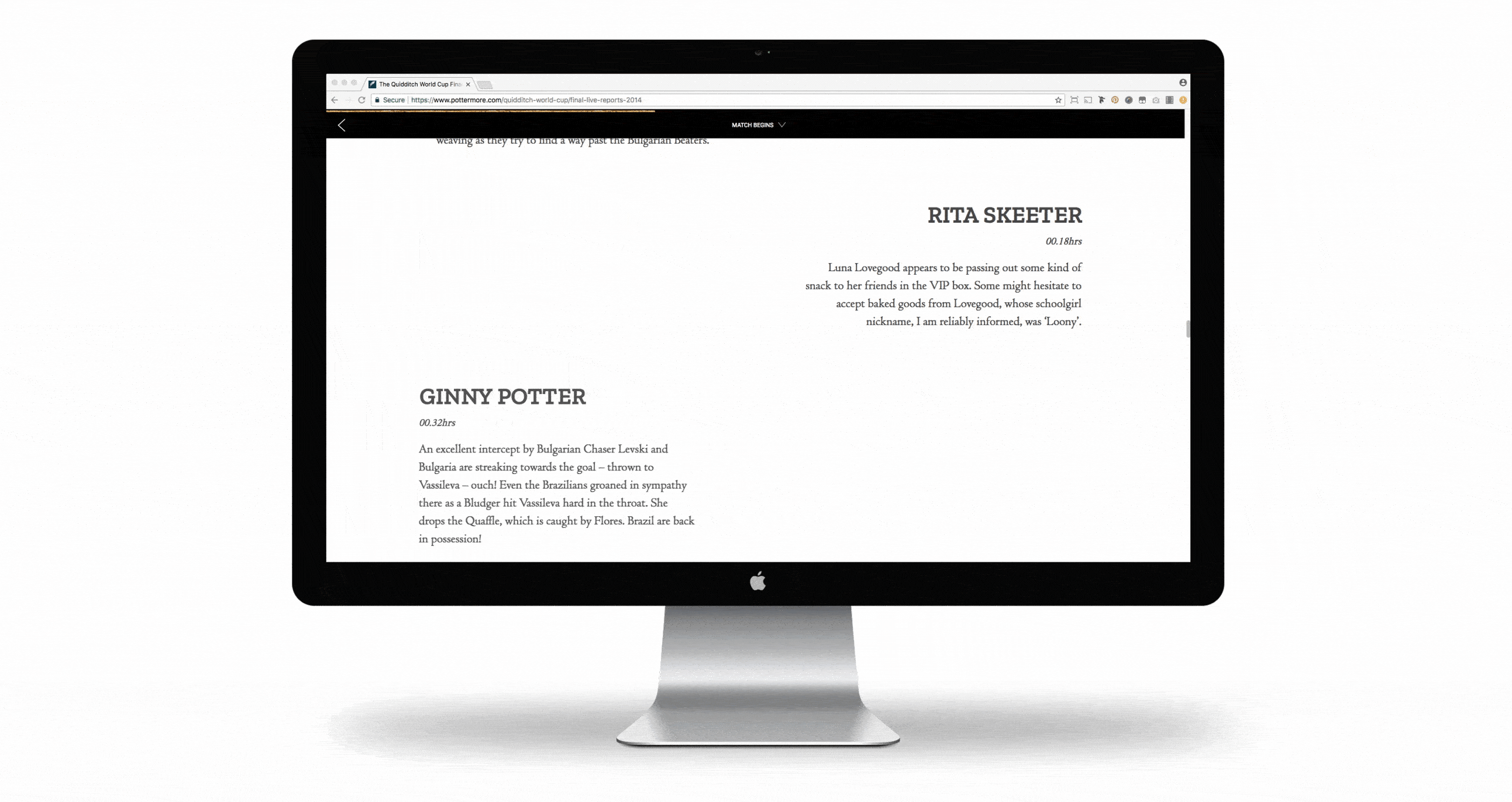 Quidditch World Cup reading experience on Pottermore by Hannah Thompson