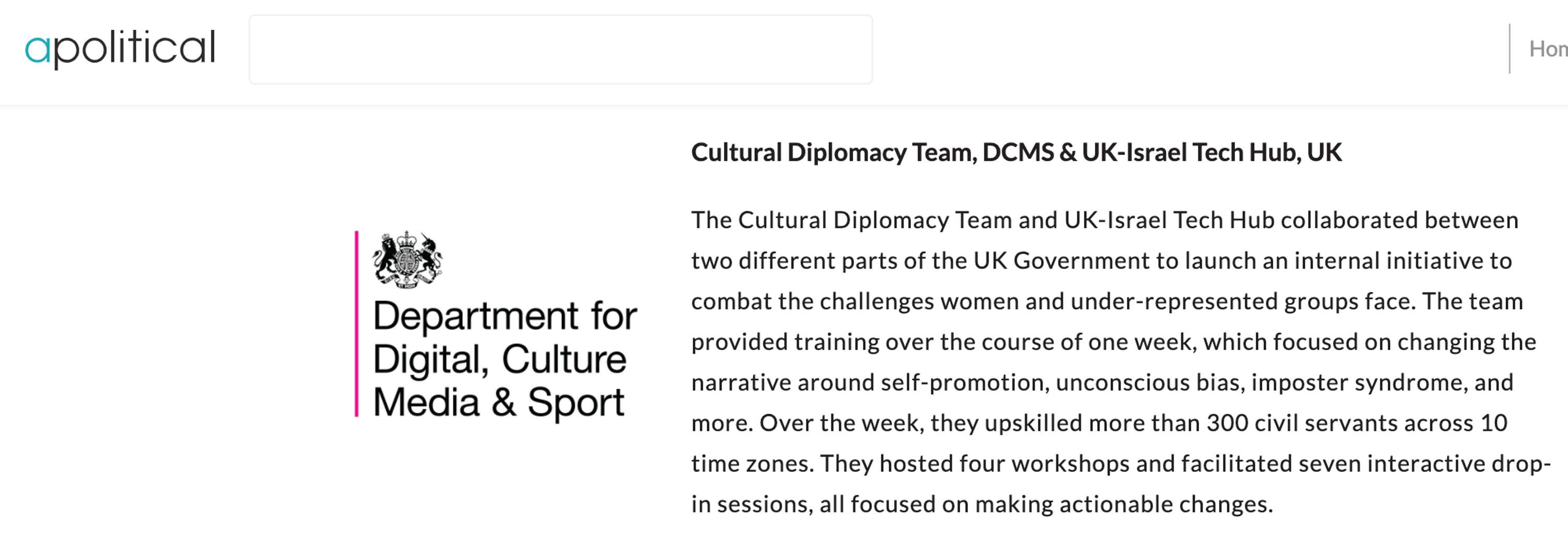 Shortlisted for Global Public Service Team of the Year 2020: Championing Equality by Jess Gosling