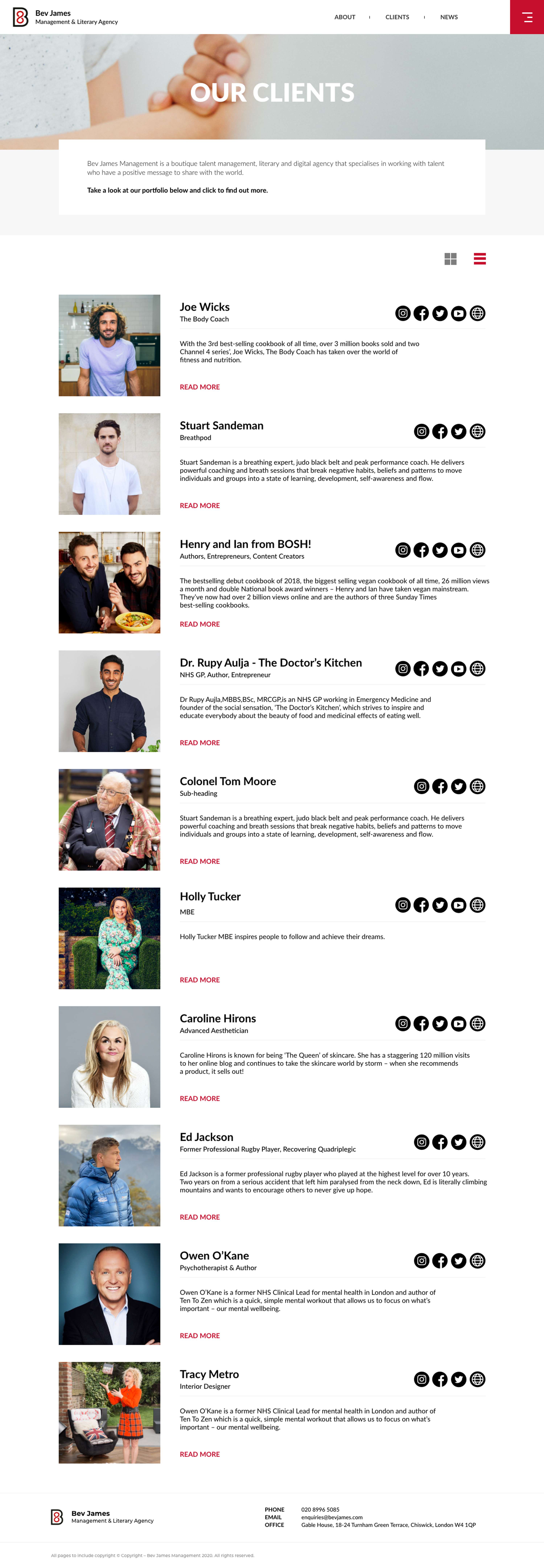 Bev James Management - Web Design by Jake Hicks