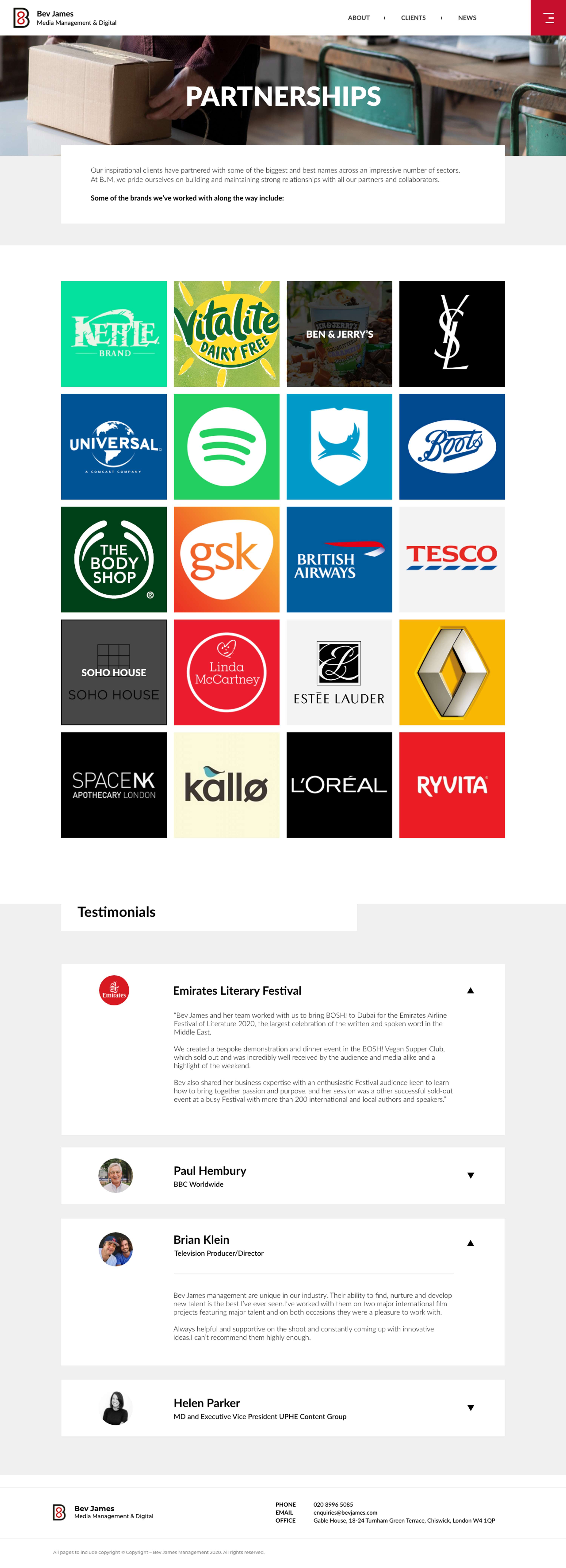 Bev James Management - Web Design by Jake Hicks