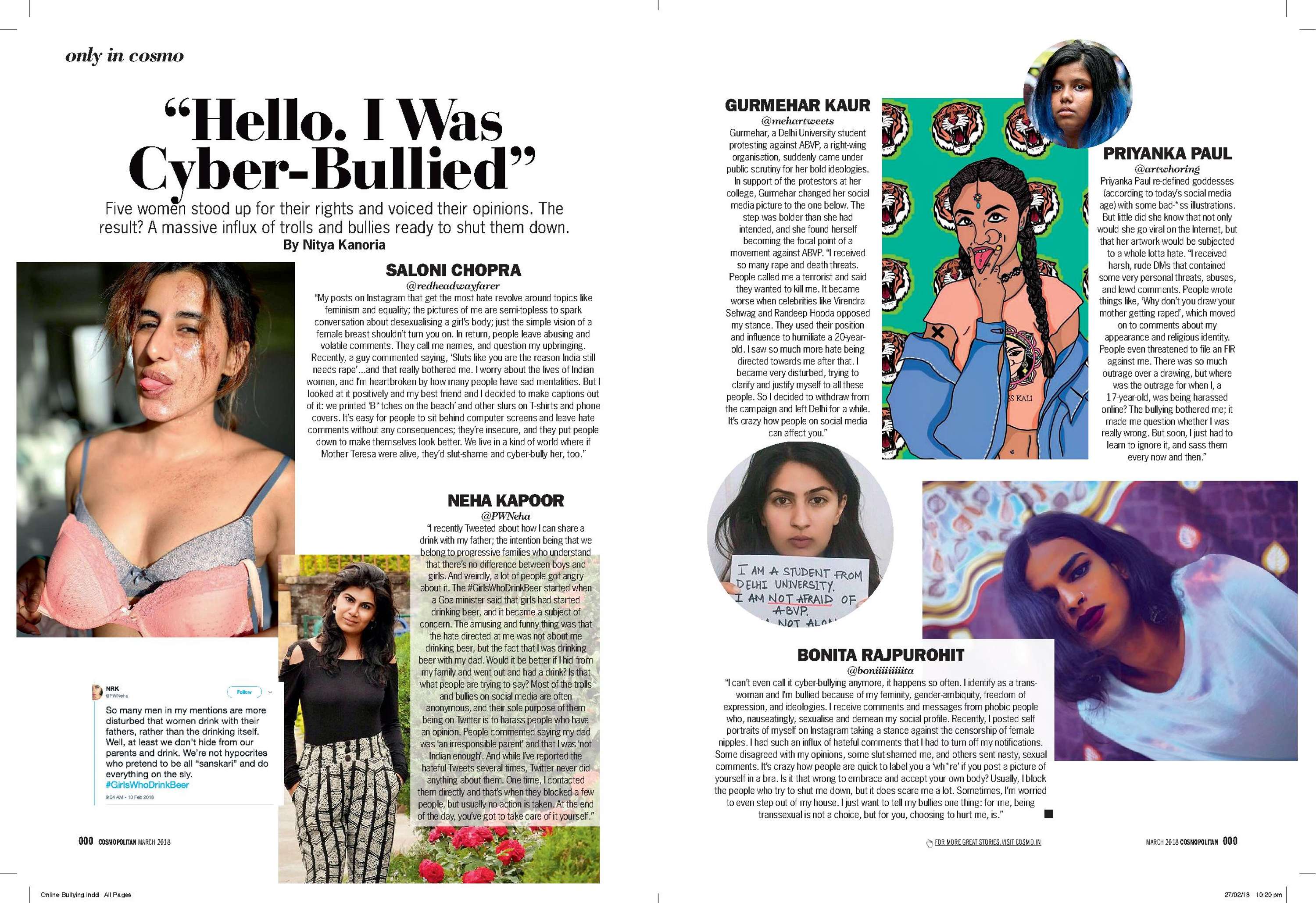 Cosmopolitan CyberBullying Feature by Nitya Kanoria