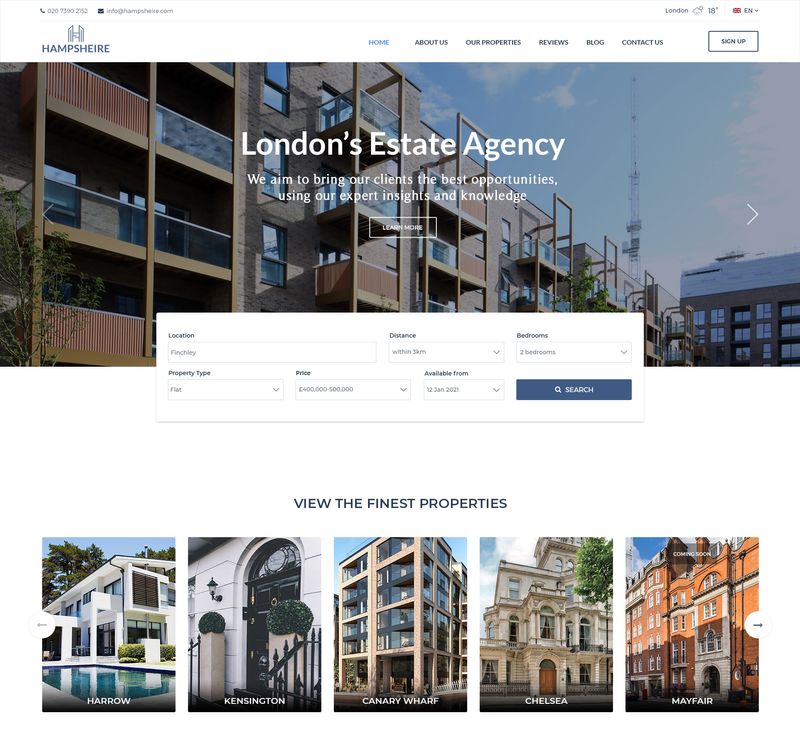 Hampsheire Estate Agency Website & Email Design by Ira Tang