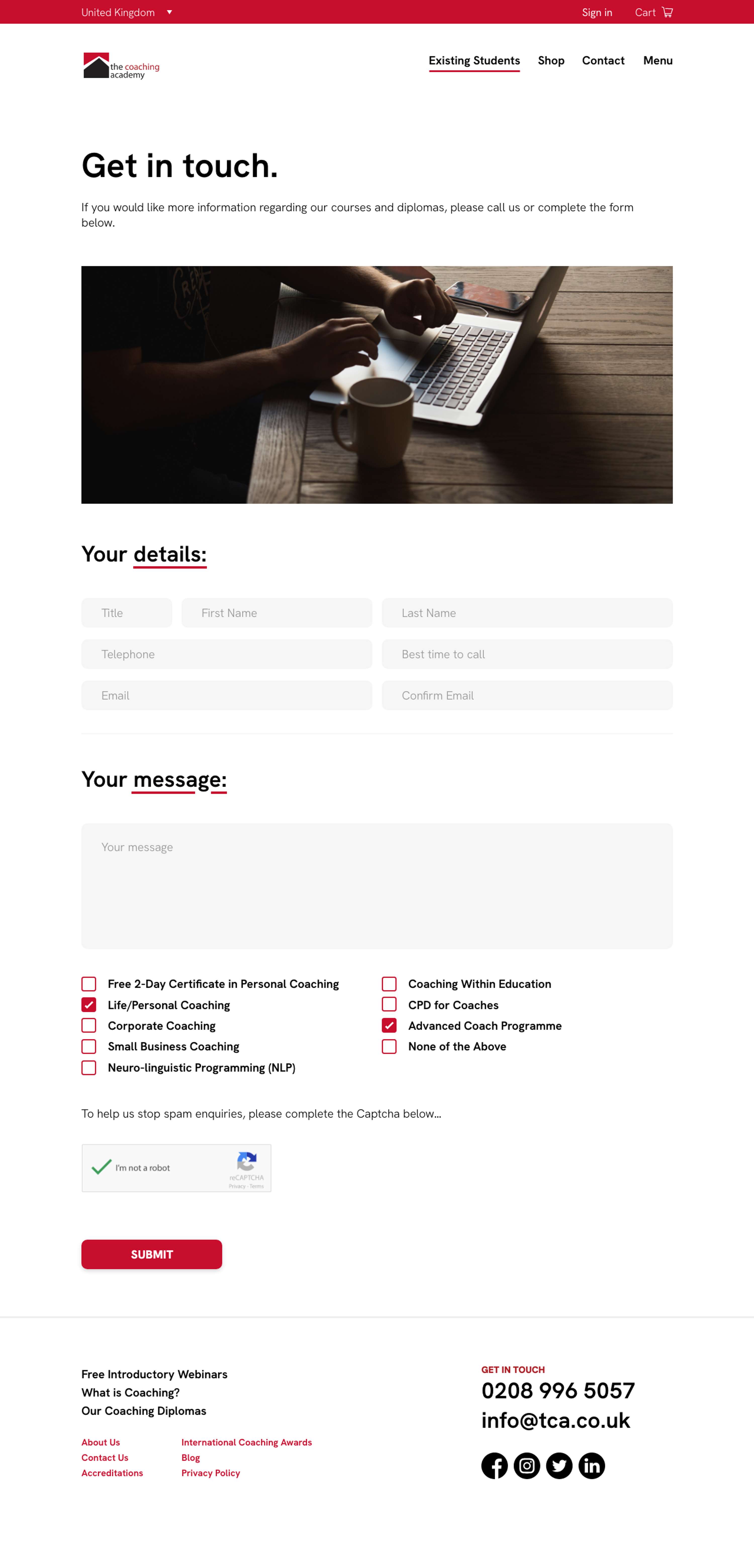 The Coaching Academy - Web Design by Jake Hicks