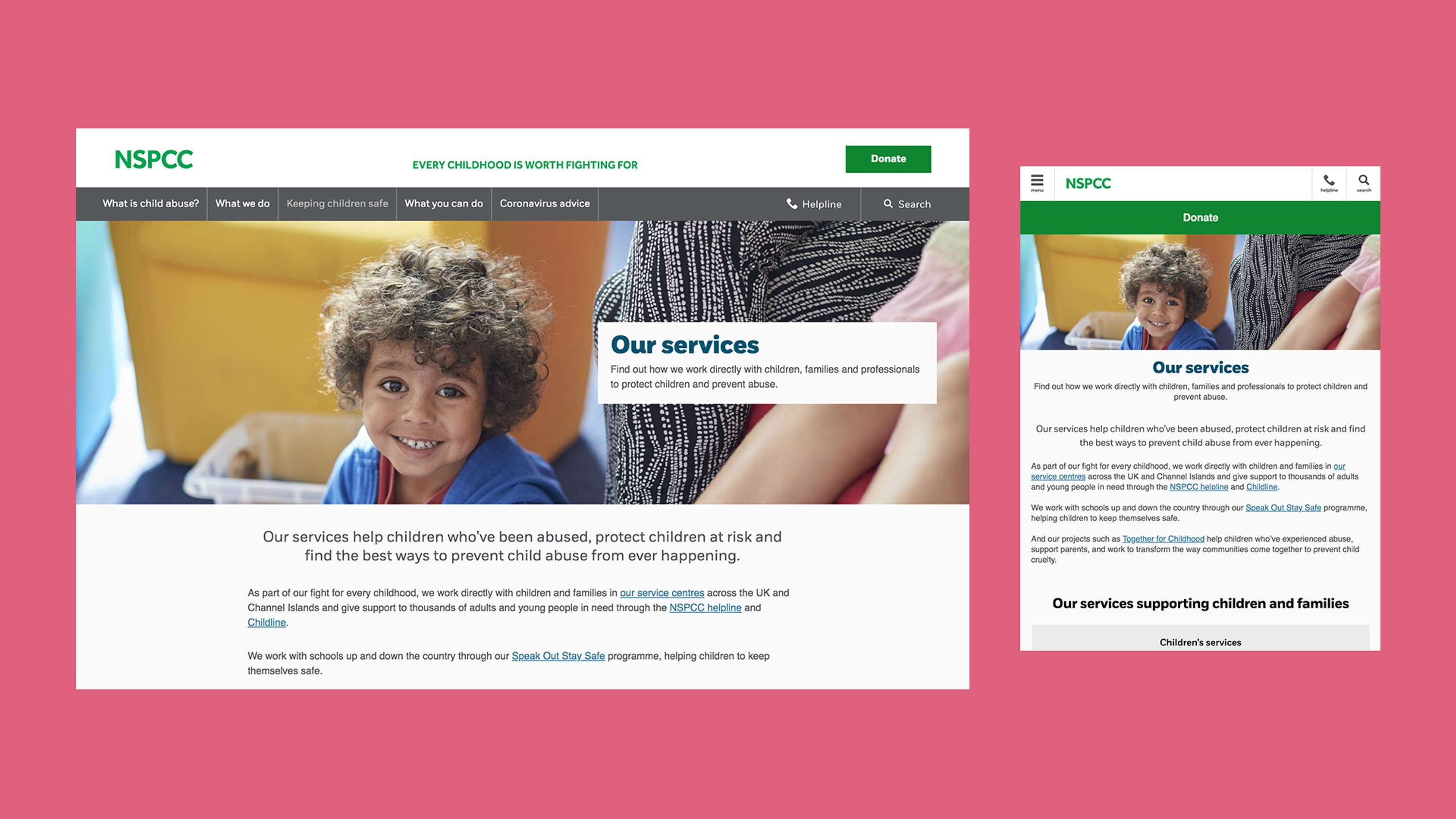 NSPCC Services content redesign by Joe Sutherland
