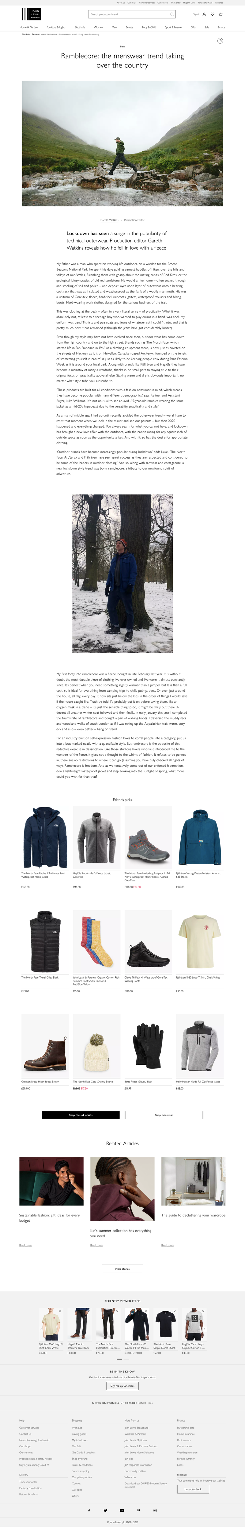 Ramblecore menswear article for John Lewis by Gareth Watkins