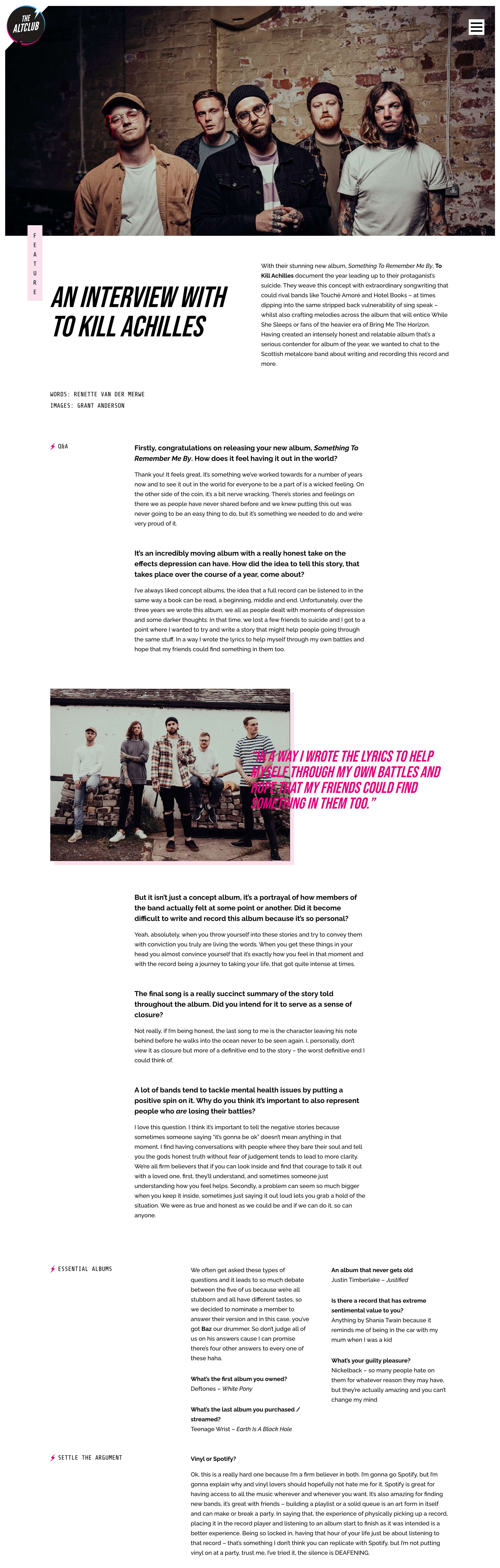 Interview with To Kill Achilles for The Alt Club by Renette van der Merwe