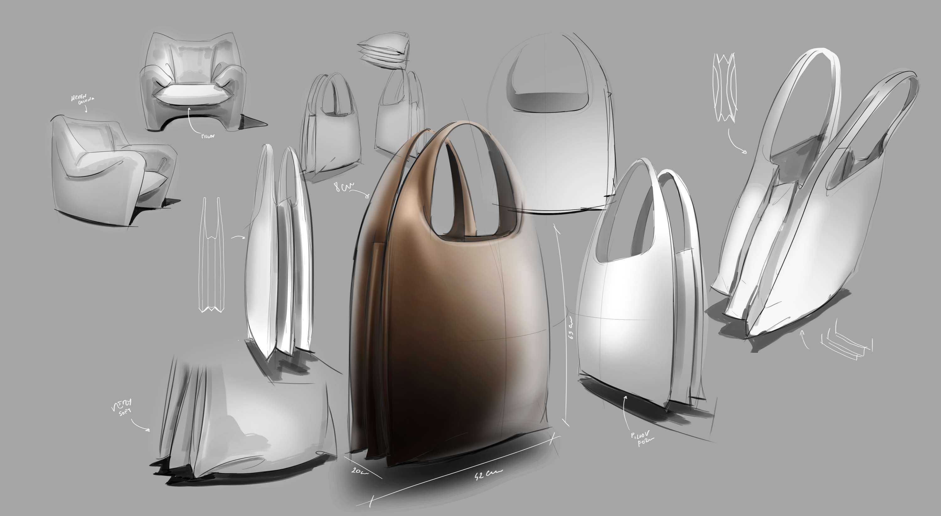 sketch proposal for a bag line by Mario Stilla