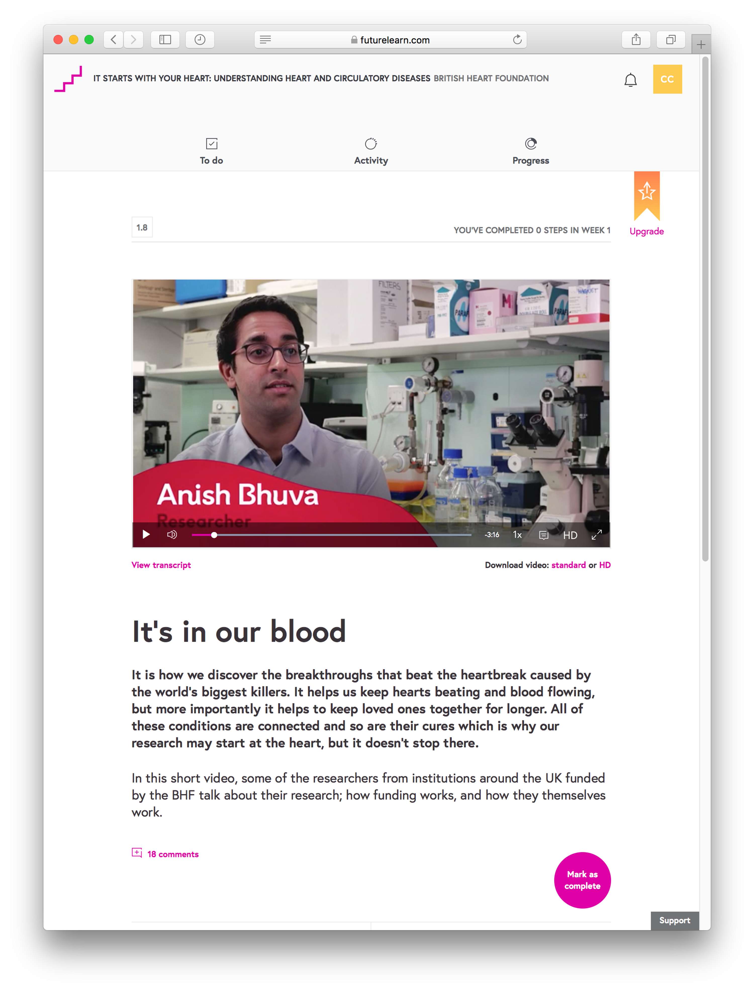 British Heart foundation course on FutureLearn by christopher conway