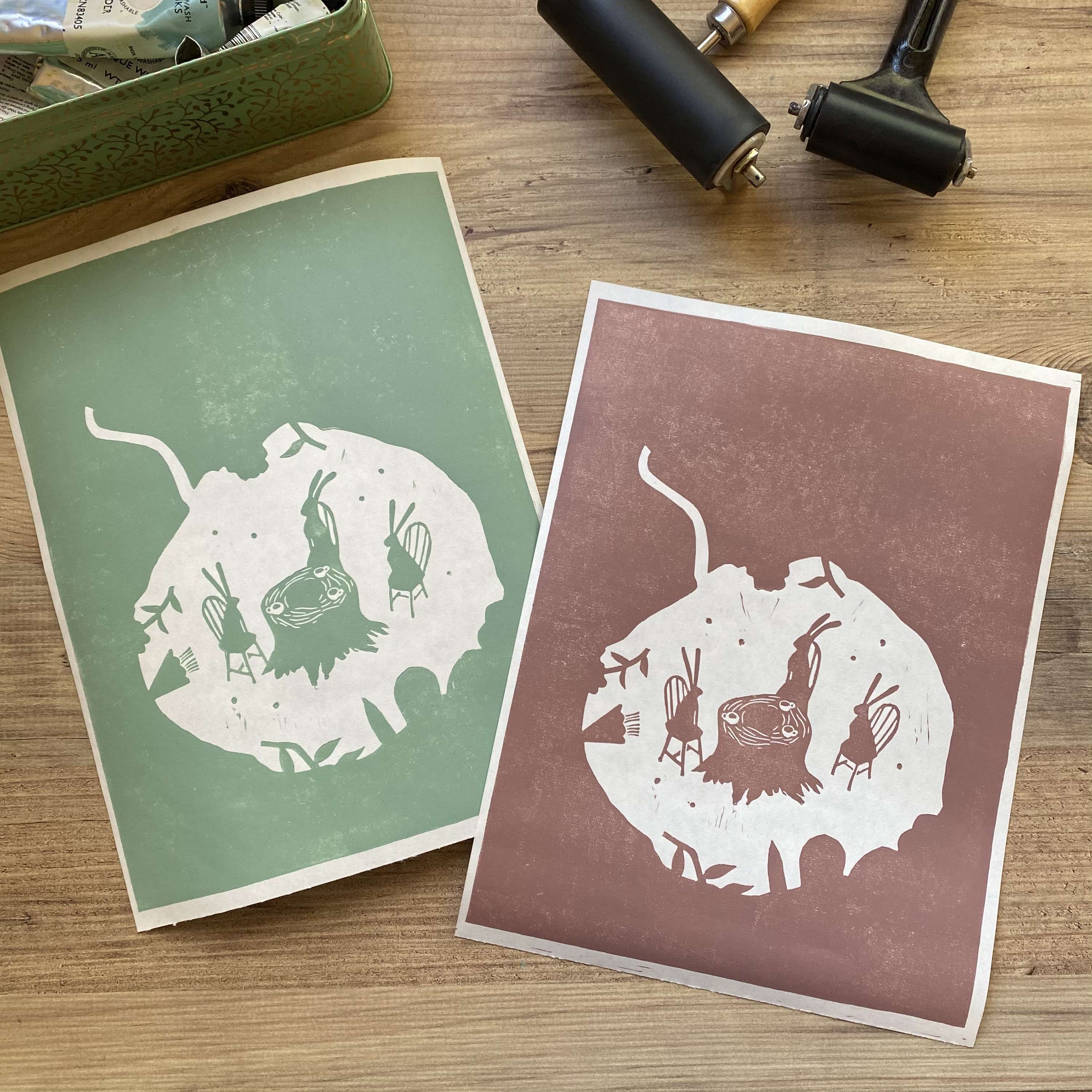Burrow Brew | Linocut prints by Grace Evie Brown