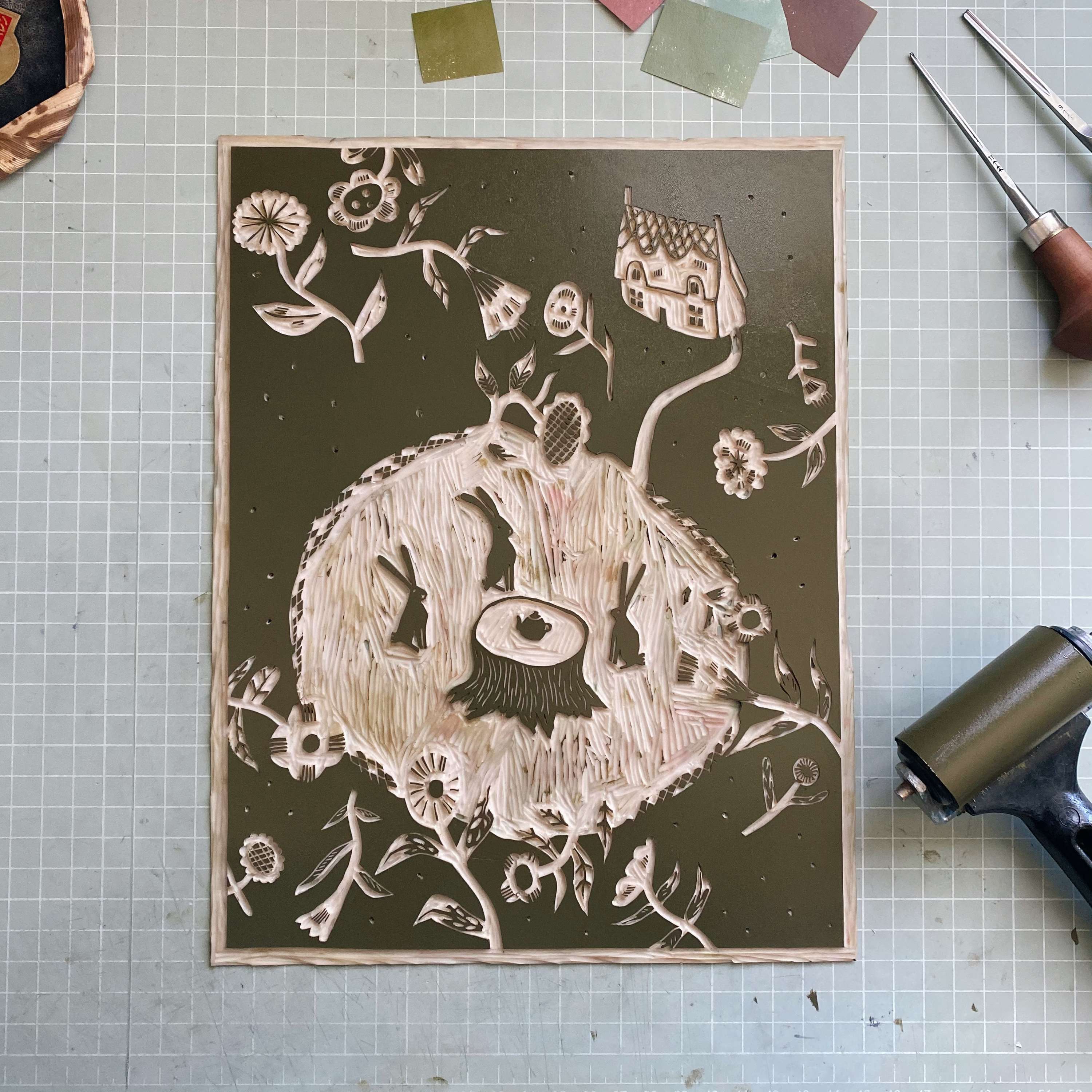 Burrow Brew | Linocut prints by Grace Evie Brown